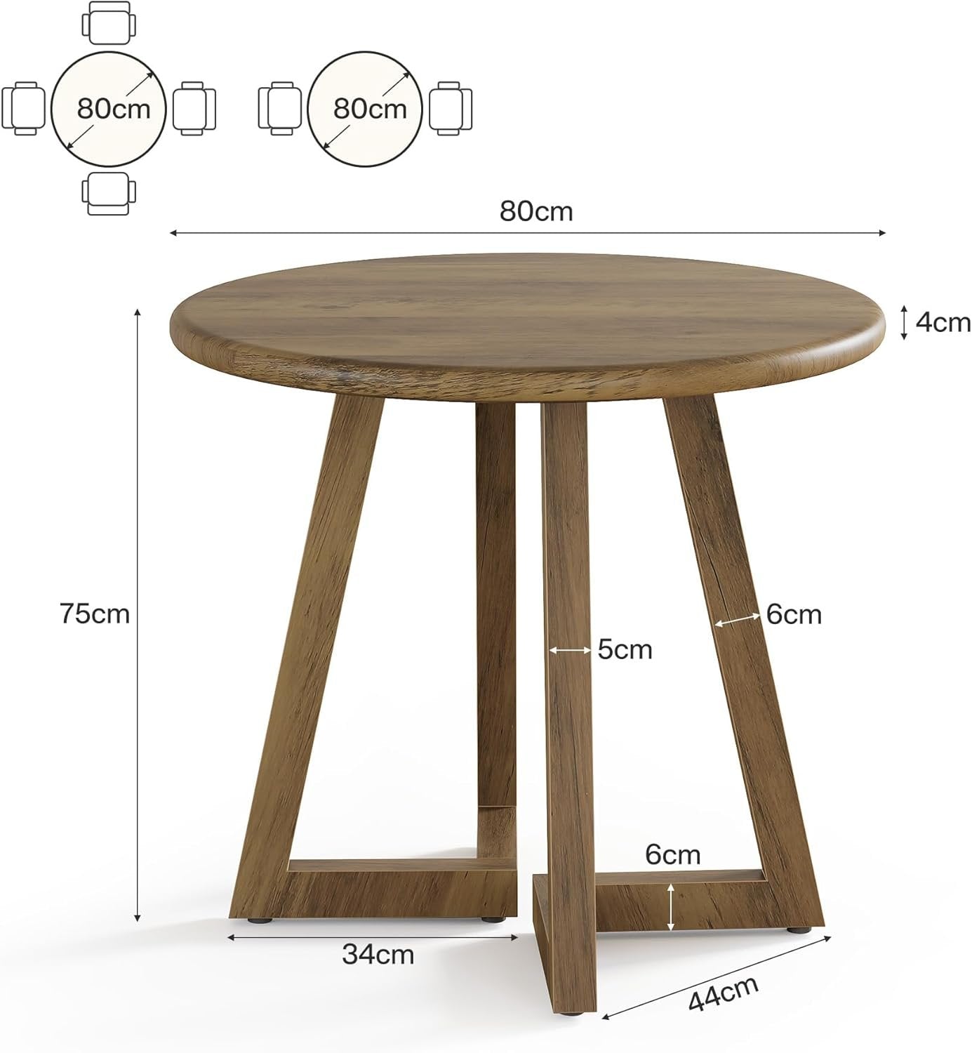 Tribesigns 80 cm Tavolo da pranzo, tavolo da cucina rotondo per 2-4 persone