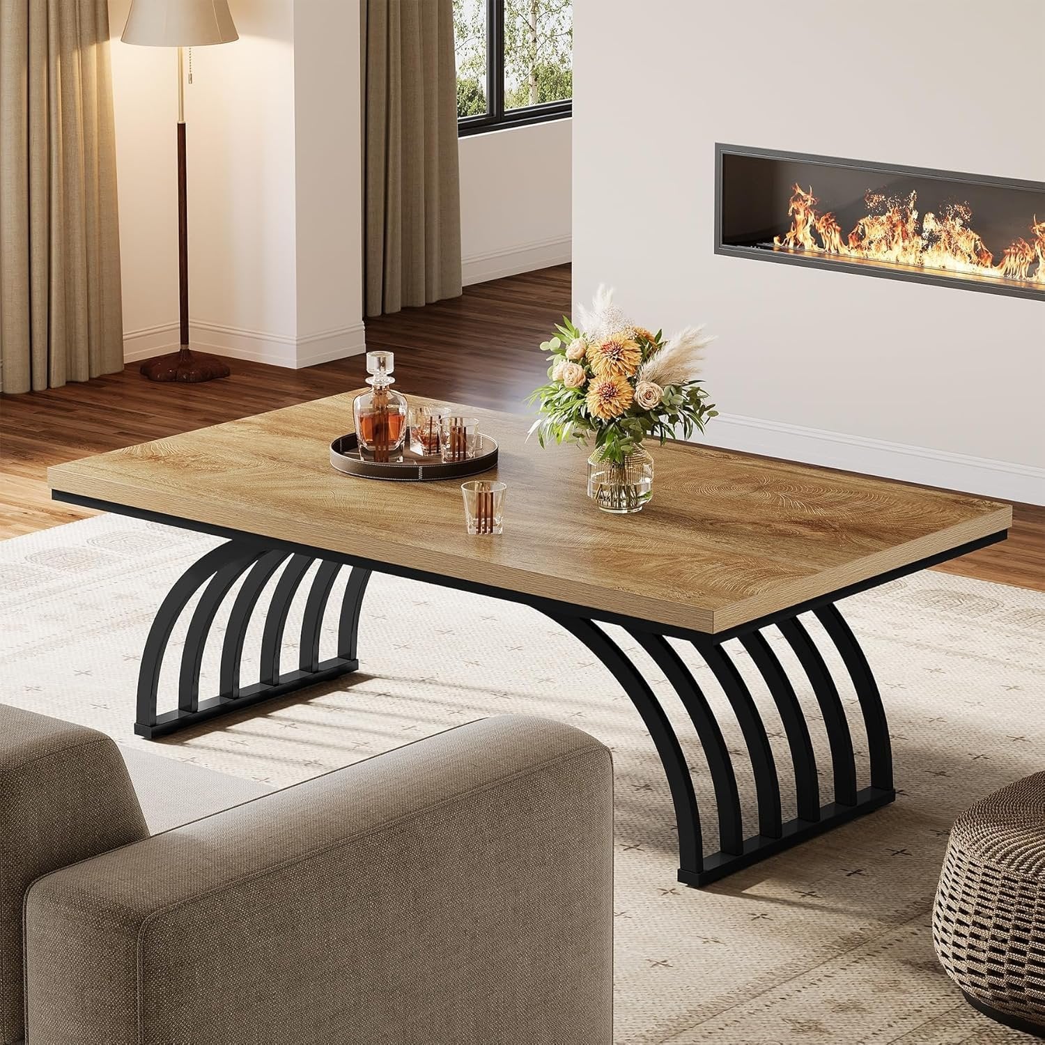 Tribesigns 120 cm Tavolino da caffè, moderno tavolo da tè con gambe in metallo