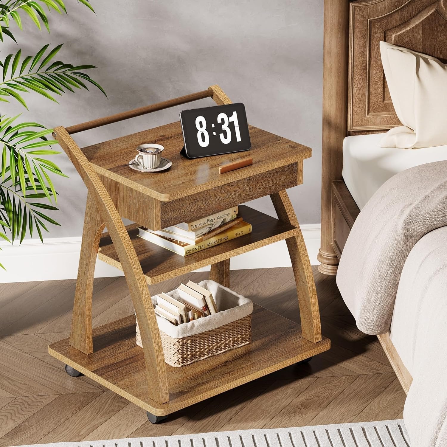 Tribesigns 60 cm Tavolino, Tavolino regolabile con ruote a 3 piani per soggiorno