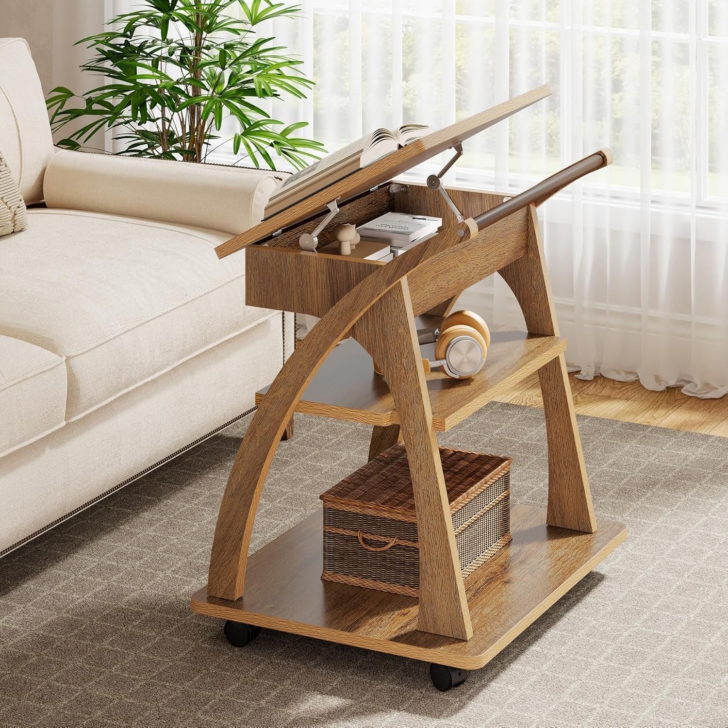 Tribesigns 60 cm Tavolino, Tavolino regolabile con ruote a 3 piani per soggiorno