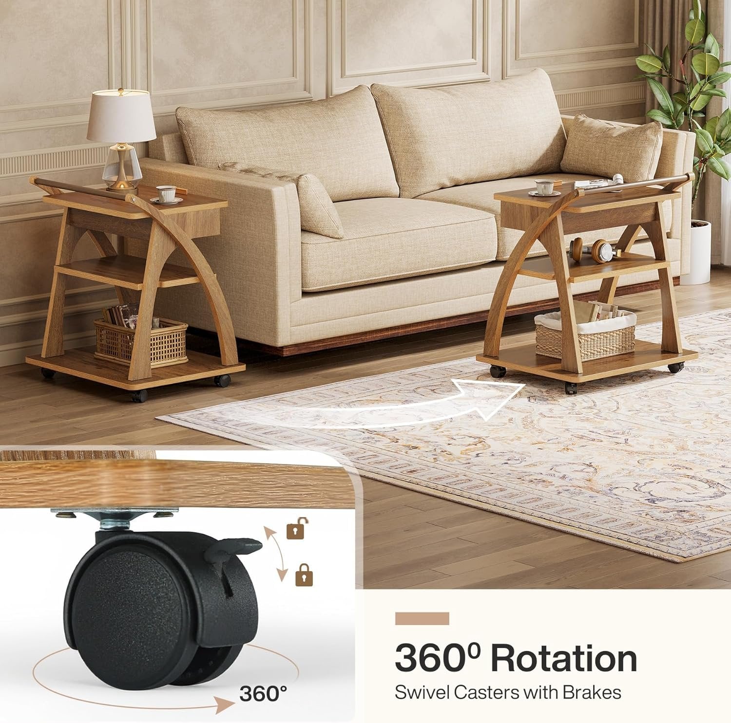 Tribesigns 60 cm Tavolino, Tavolino regolabile con ruote a 3 piani per soggiorno