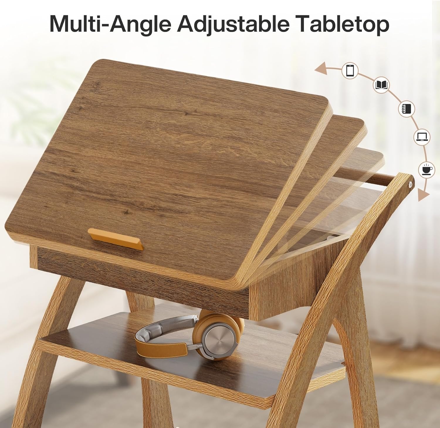 Tribesigns 60 cm Tavolino, Tavolino regolabile con ruote a 3 piani per soggiorno