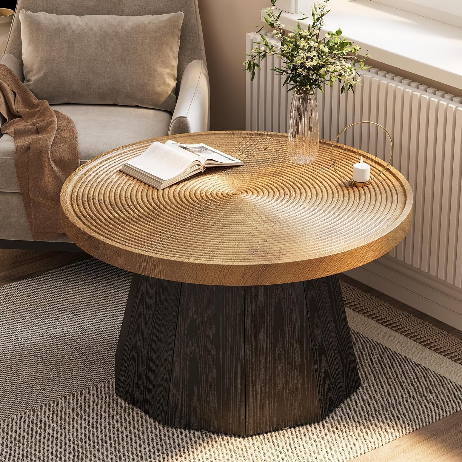 Tavolino Rotondo Tribesigns - Stile Rustico Con Base Ottagonale Tavolino Rotondo Tribesigns - Stile Rustico Con Base Ottagonale