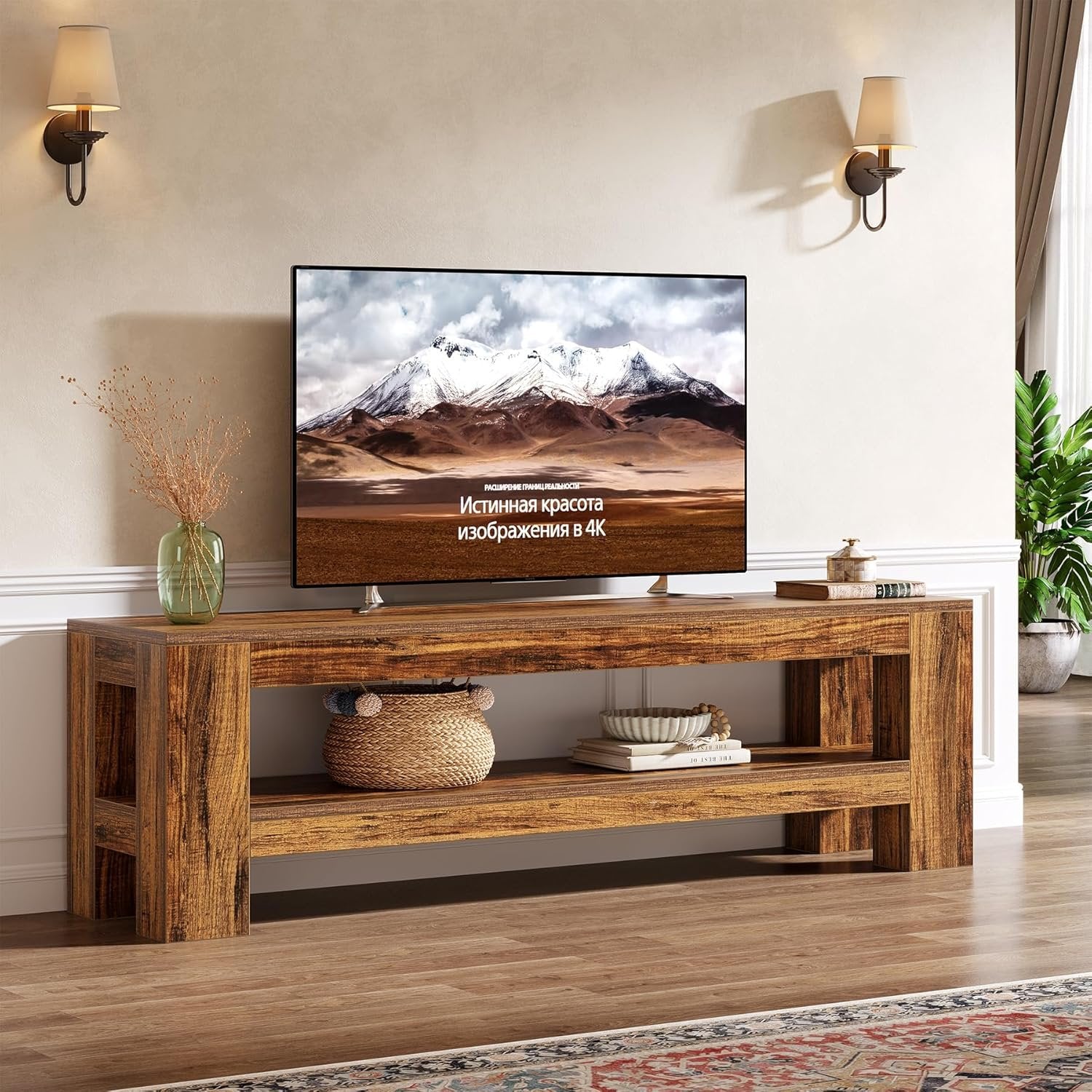 Tribesigns Supporto TV da 59 pollici per TV da 55/60/65/75 pollici, console TV multimediale rustica