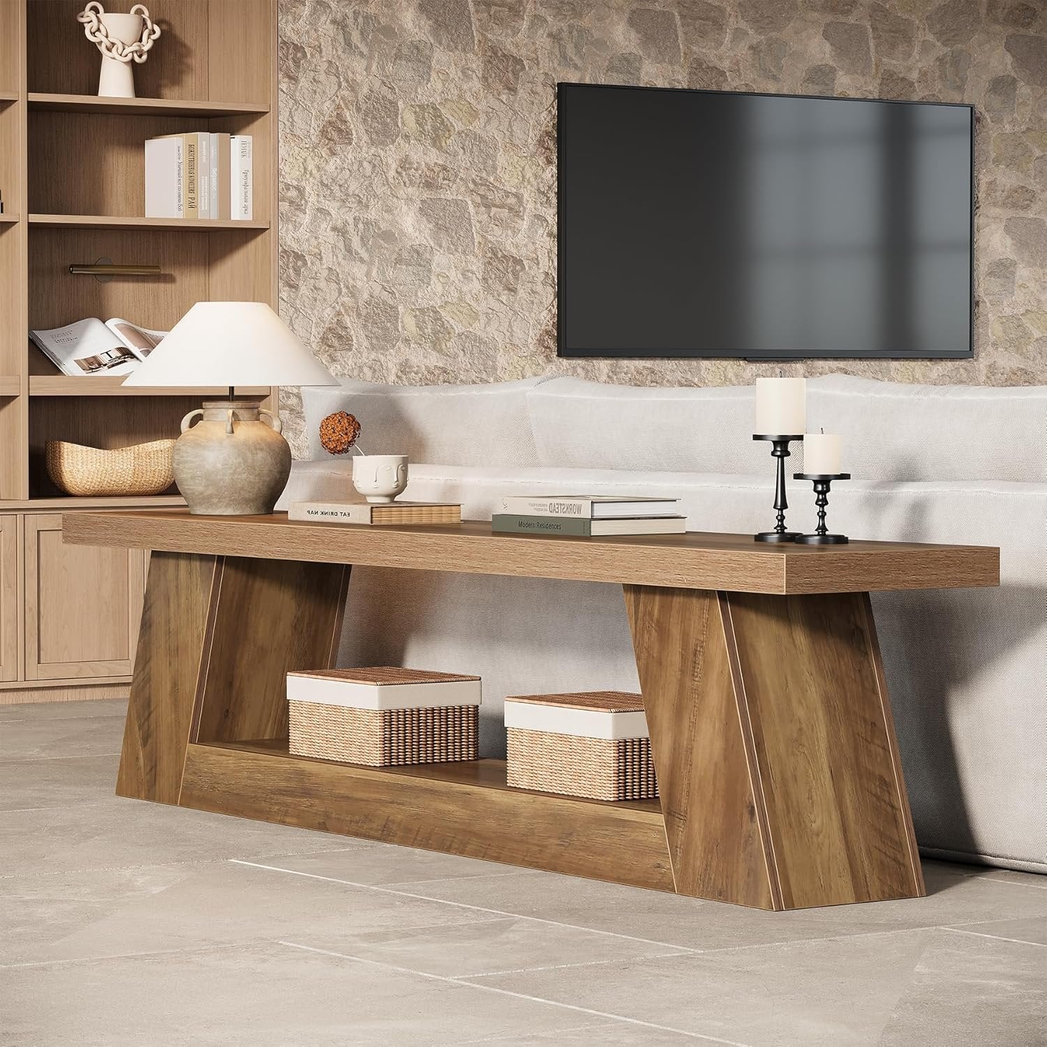 Panca d'ingresso da 160 cm, Panca da comodino in legno con 2 livelli