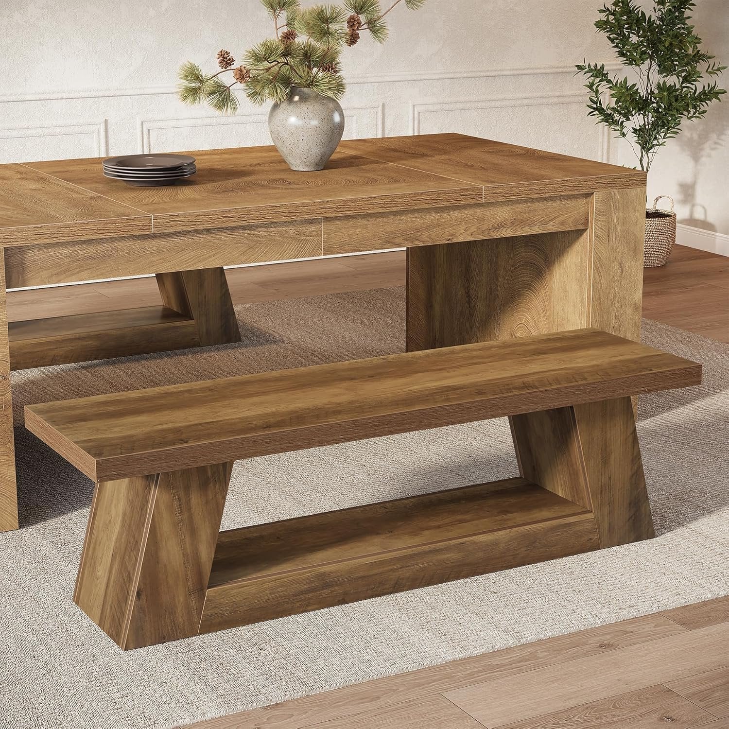 Panca d'ingresso da 160 cm, Panca da comodino in legno con 2 livelli