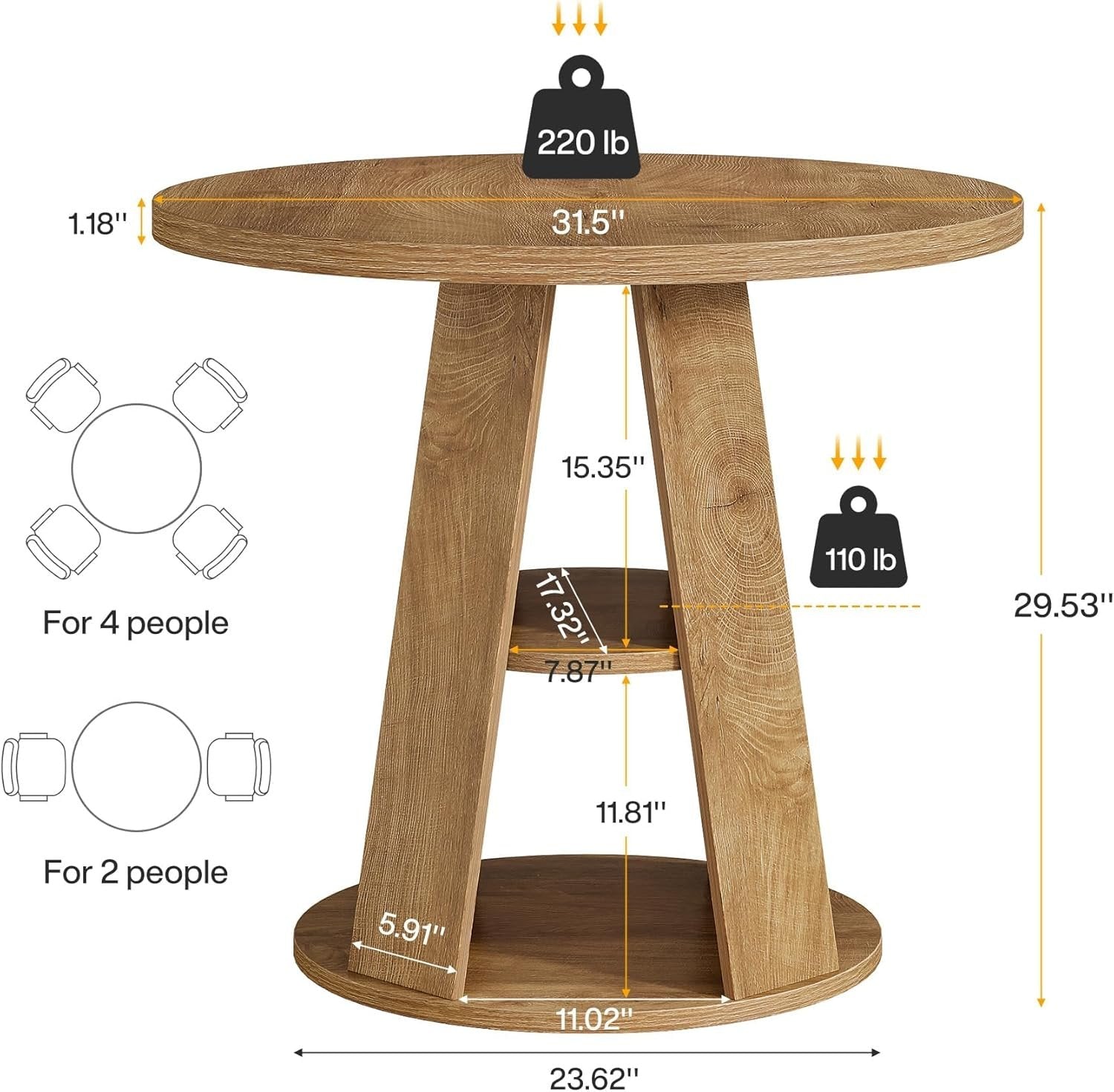 Tribesigns Tavolo da pranzo da 80 cm, tavolo da cucina rotondo per 2-4