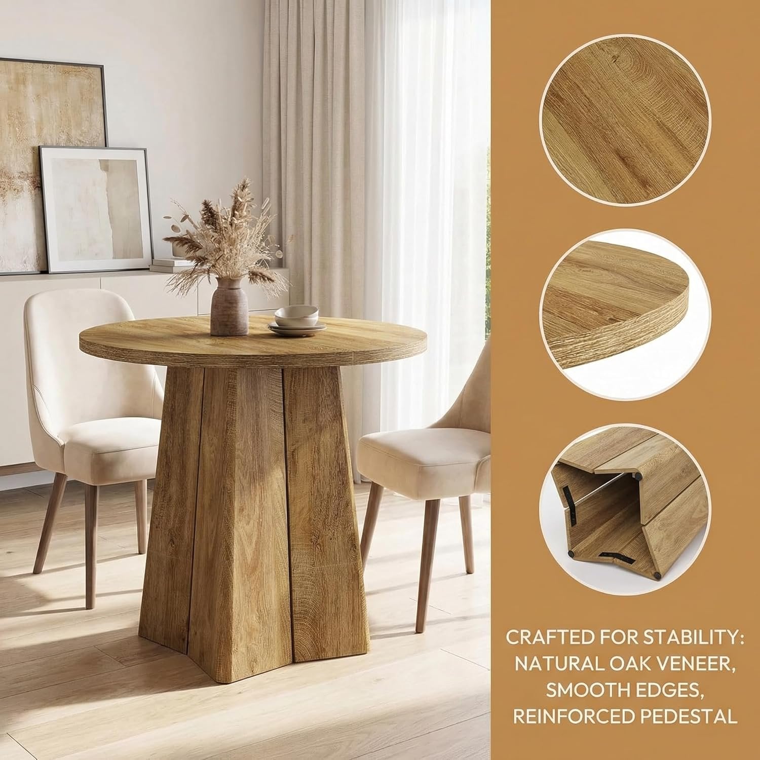 Tribesigns Tavolo da Pranzo Rotondo, Tavolo Cucina in Legno 80 cm per 4 Persone