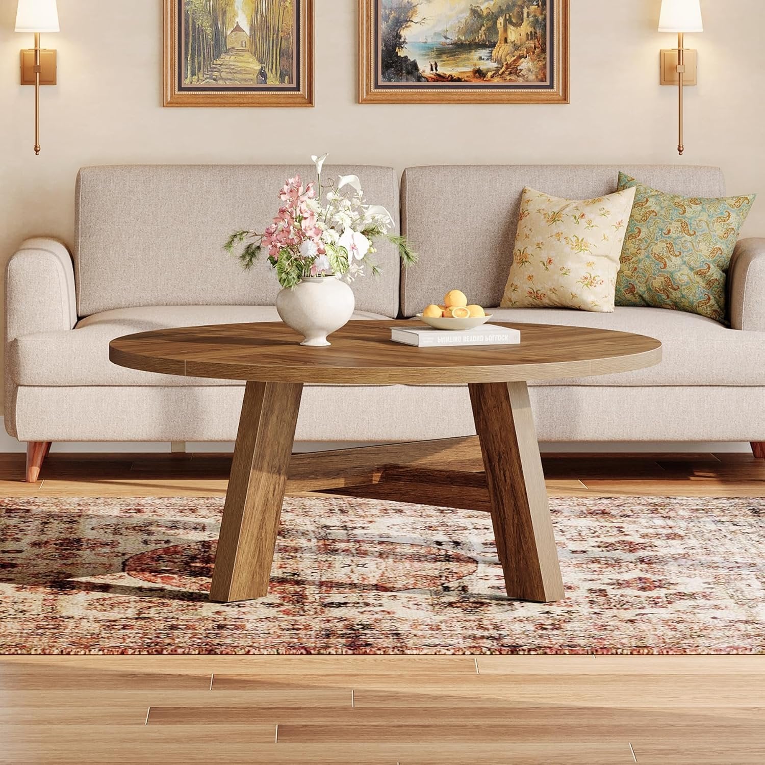 Tribesigns Tavolino rotondo 100 cm, tavolo da salotto tavolino basso in legno per soggiorno