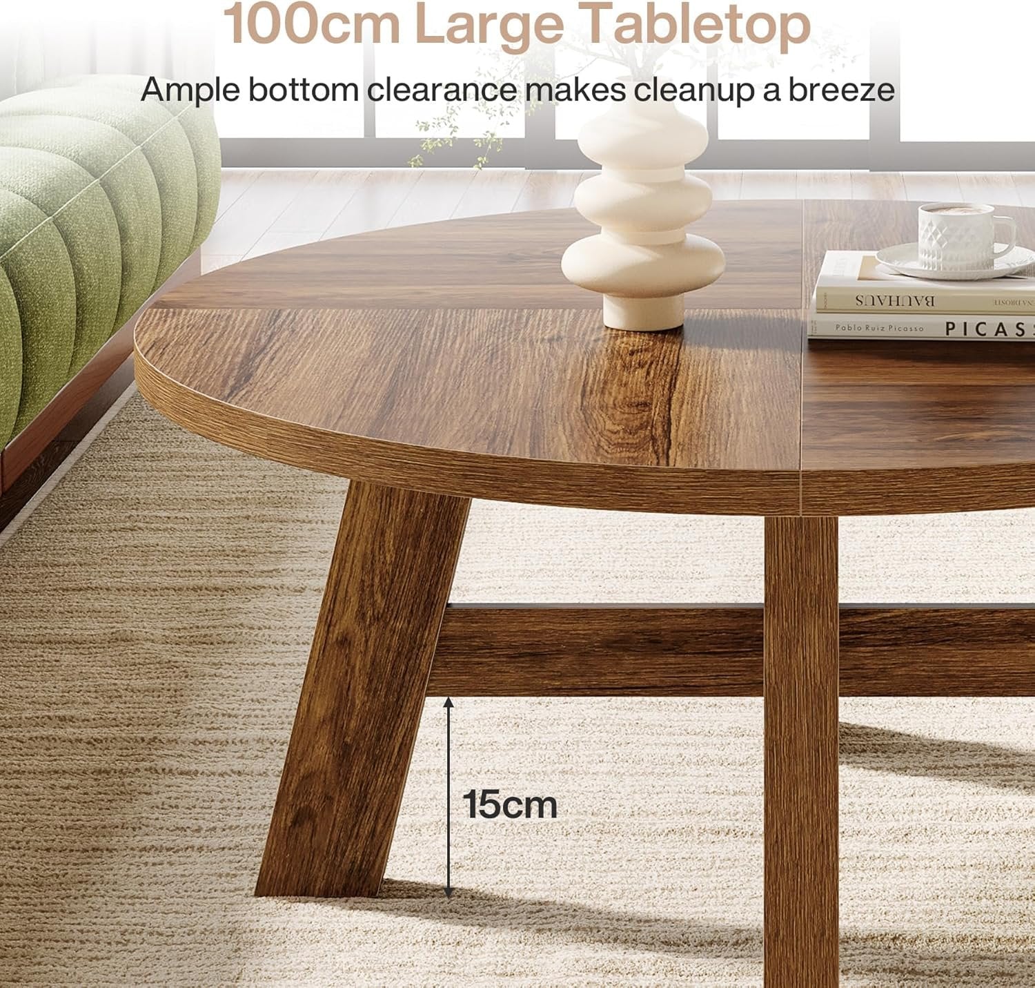 Tribesigns Tavolino rotondo 100 cm, tavolo da salotto tavolino basso in legno per soggiorno