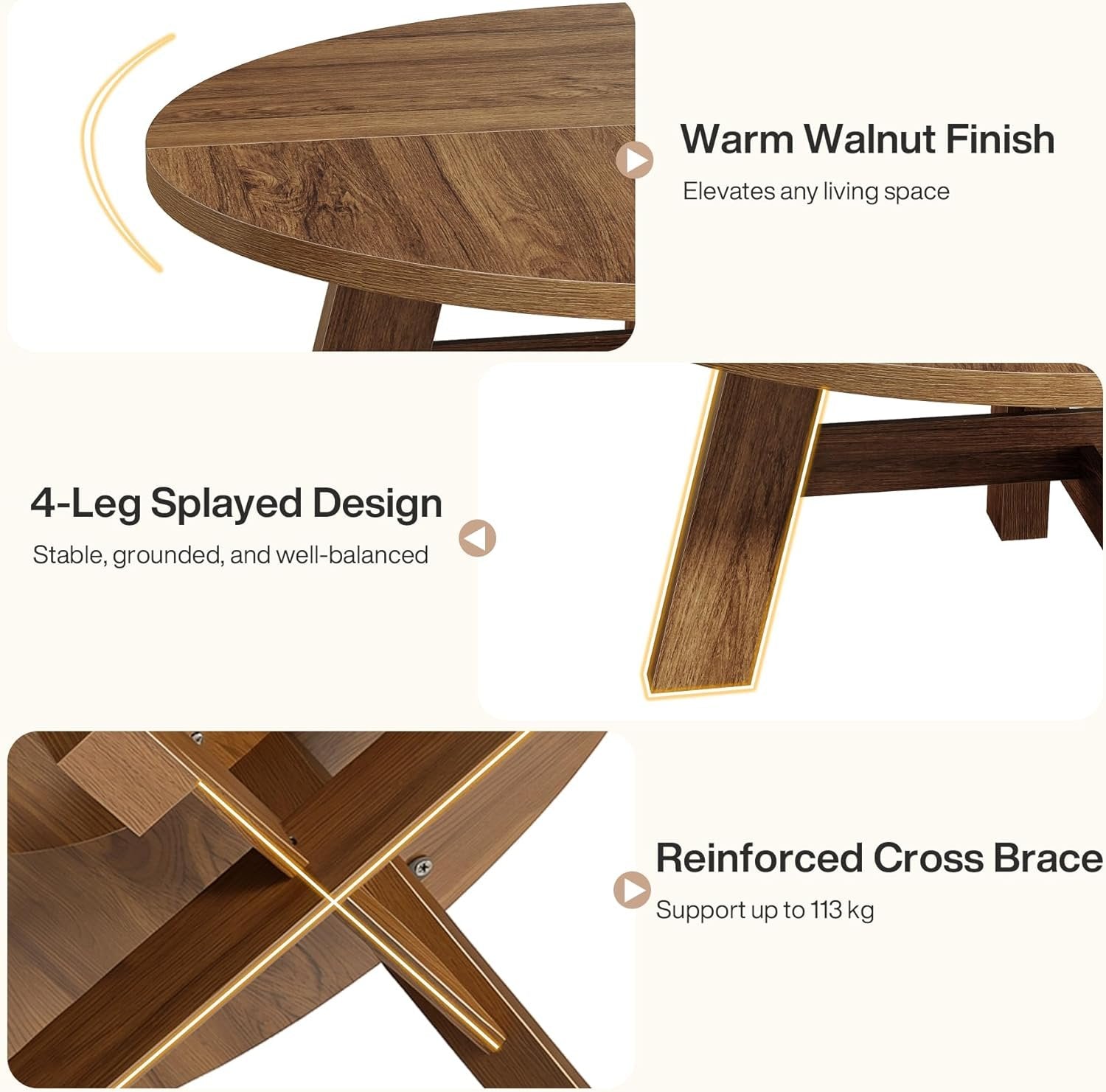 Tribesigns Tavolino rotondo 100 cm, tavolo da salotto tavolino basso in legno per soggiorno