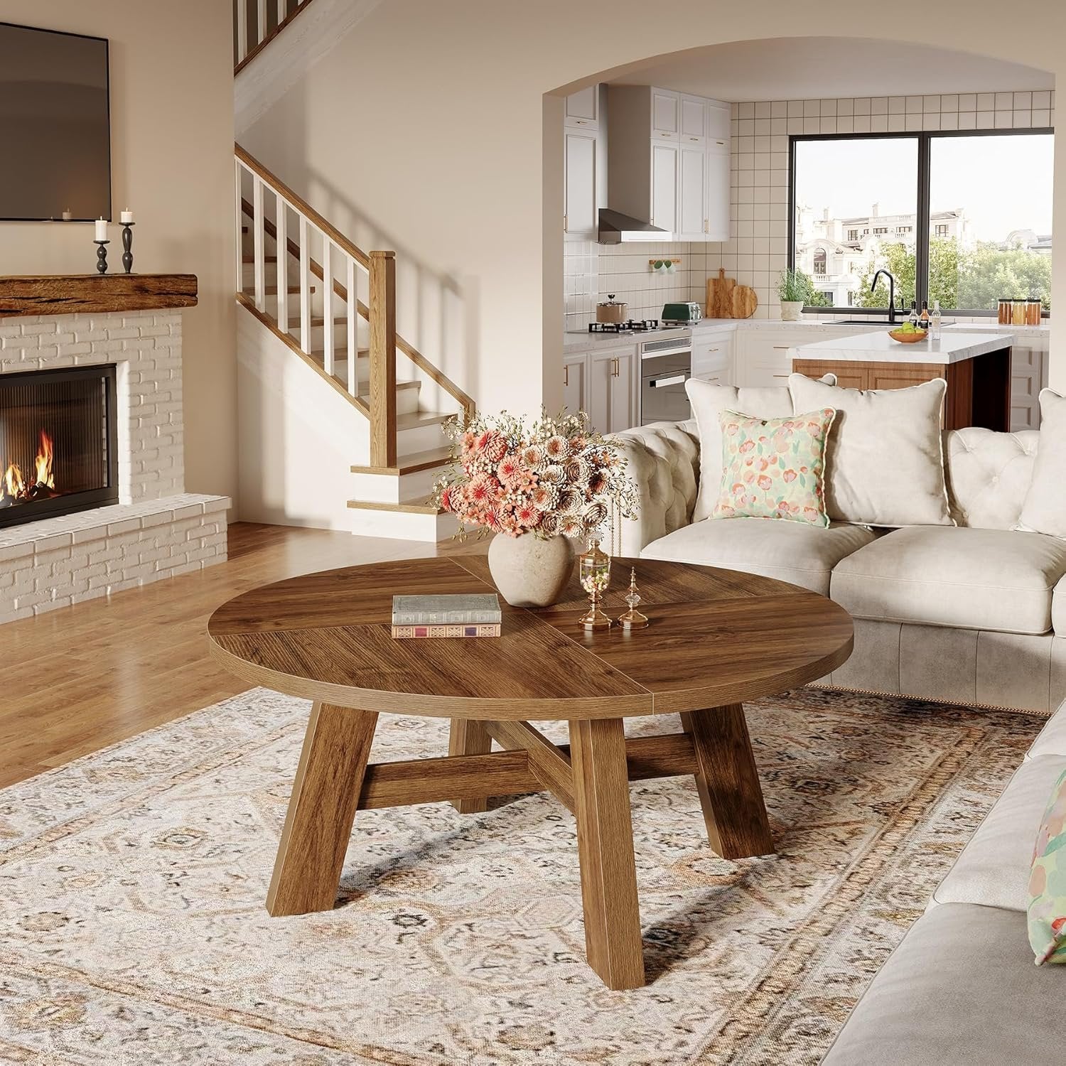 Tribesigns Tavolino rotondo 100 cm, tavolo da salotto tavolino basso in legno per soggiorno