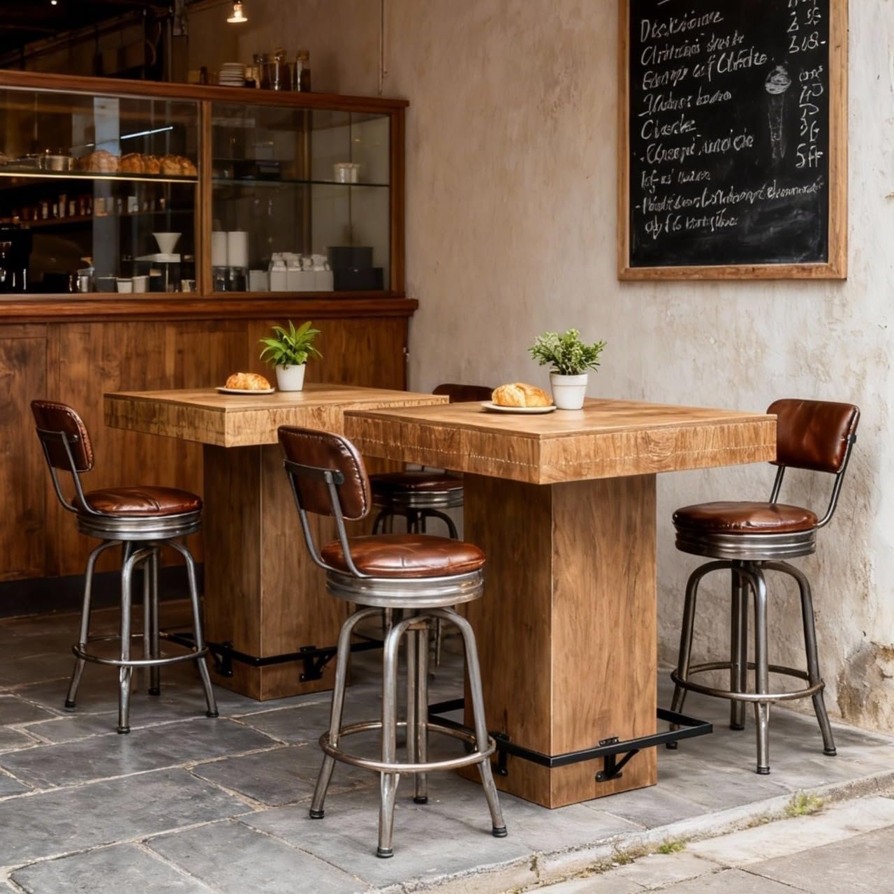 Tribesigns Tavolo da bar alto 95 cm, tavolo quadrato da bistrot in legno con poggiapiedi