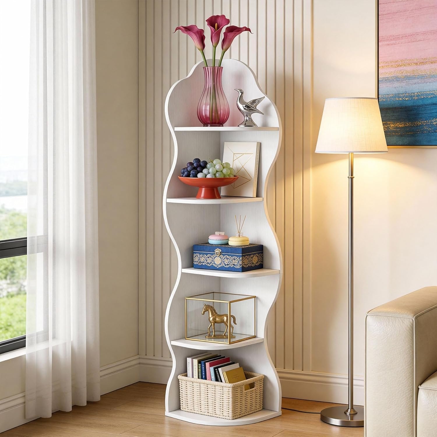 Tribesigns Libreria angolare de 175 cm, scaffale per piante a 5 ripiani per soggiorno