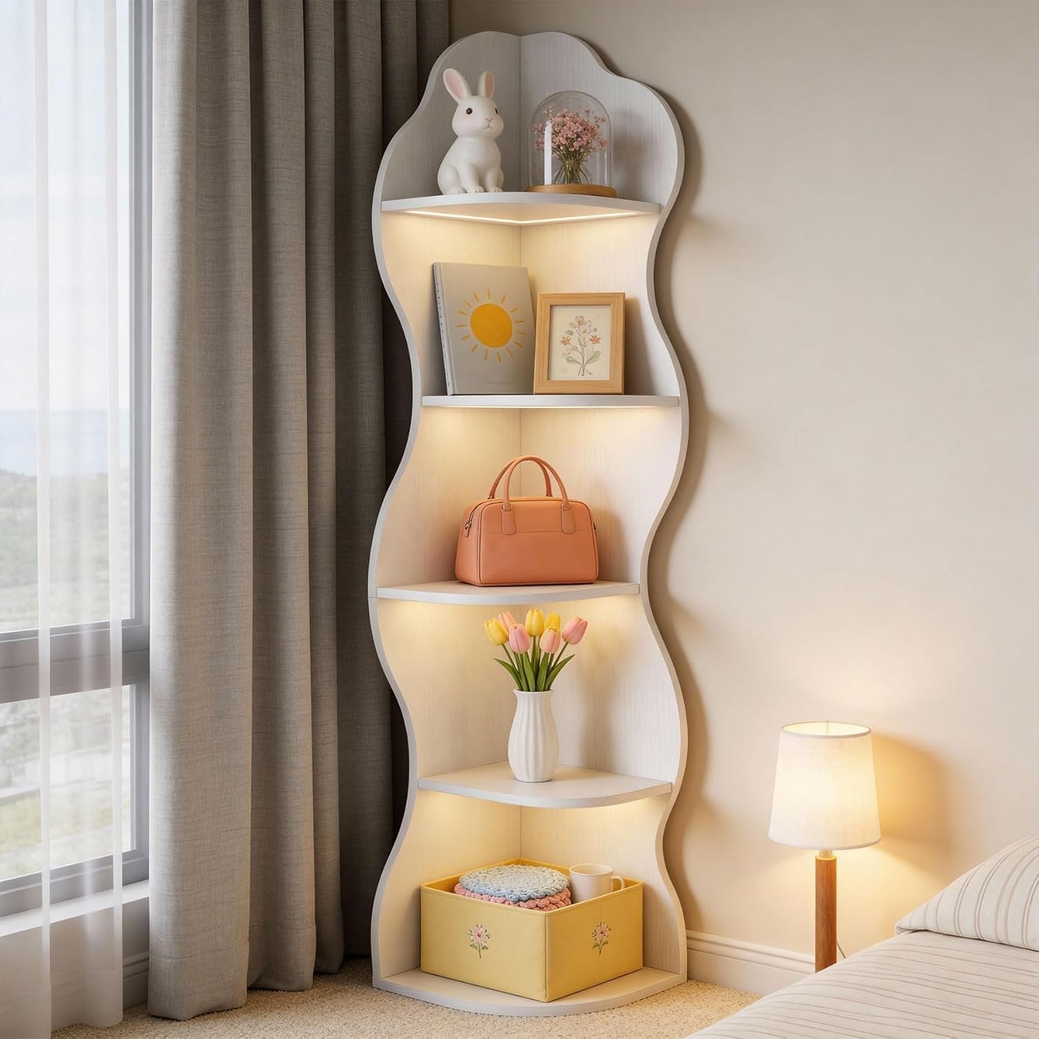 Tribesigns Libreria angolare de 175 cm, scaffale per piante a 5 ripiani per soggiorno