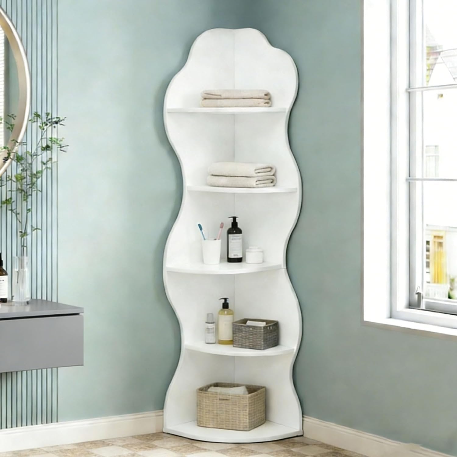 Tribesigns Libreria angolare de 175 cm, scaffale per piante a 5 ripiani per soggiorno