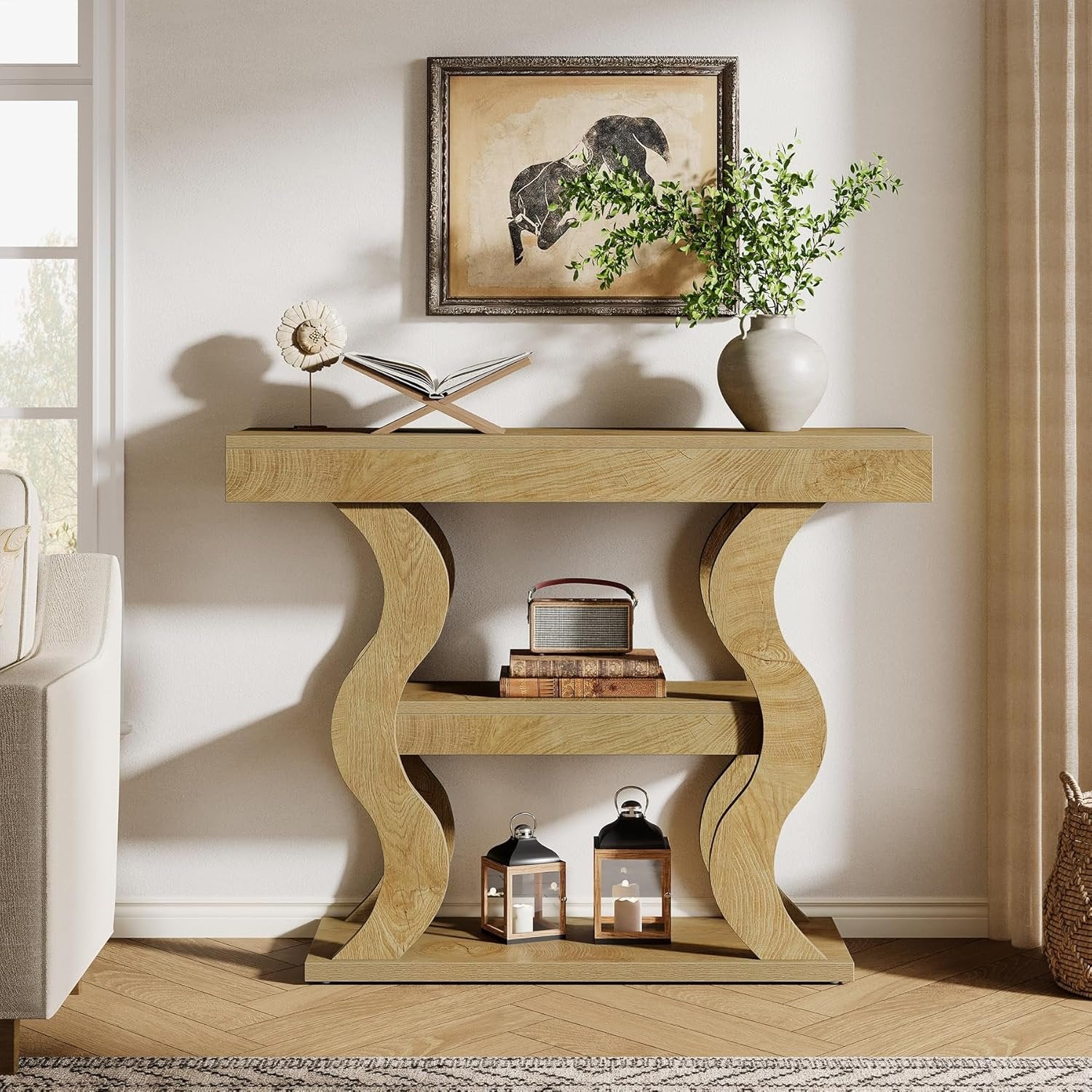 Tribesigns Tavolo consolle da 105 cm, piccolo tavolino da caffè a 3 ripiani per ingresso