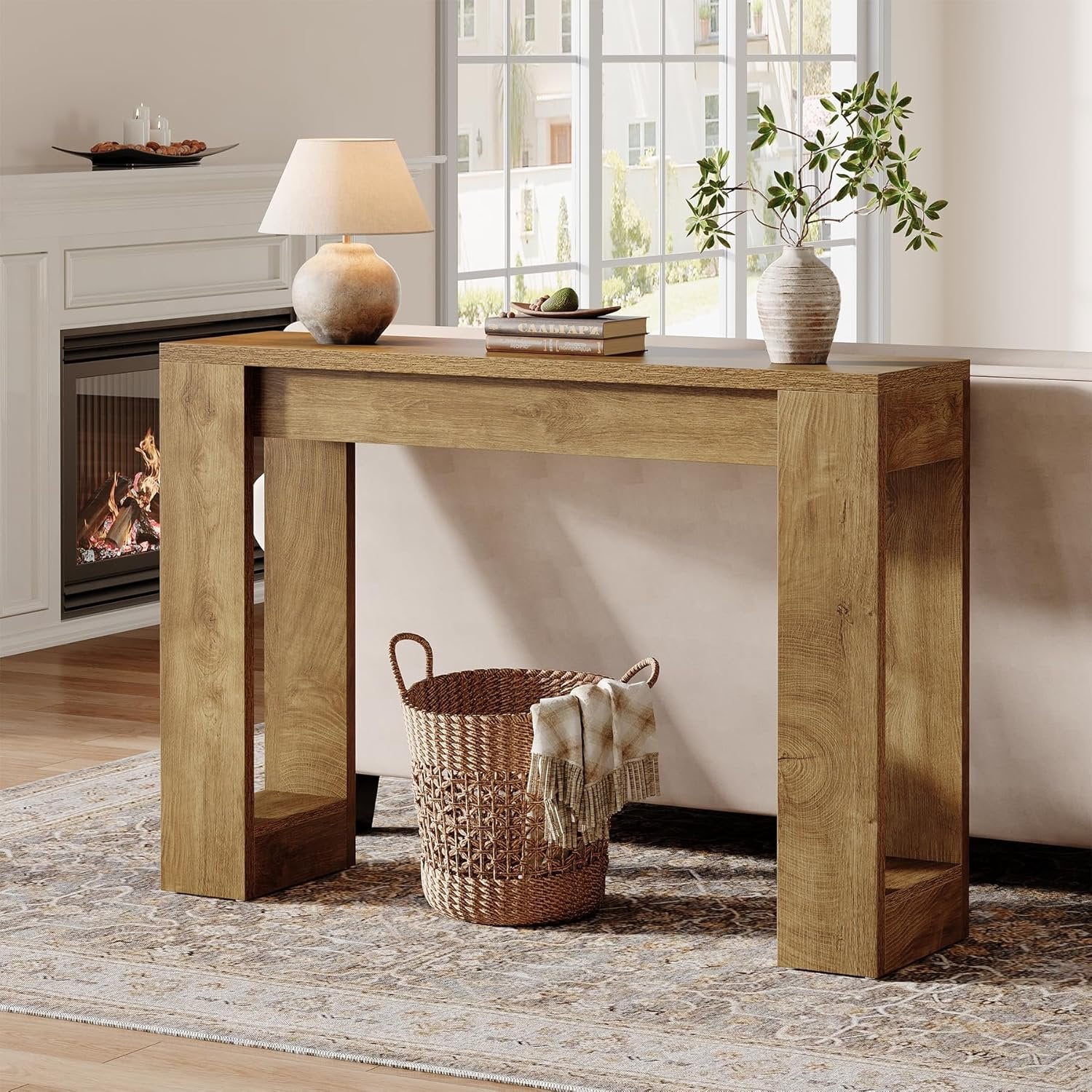 Tribesigns Tavolo consolle lungo 105 cm, tavolo in legno rustico dietro il divano
