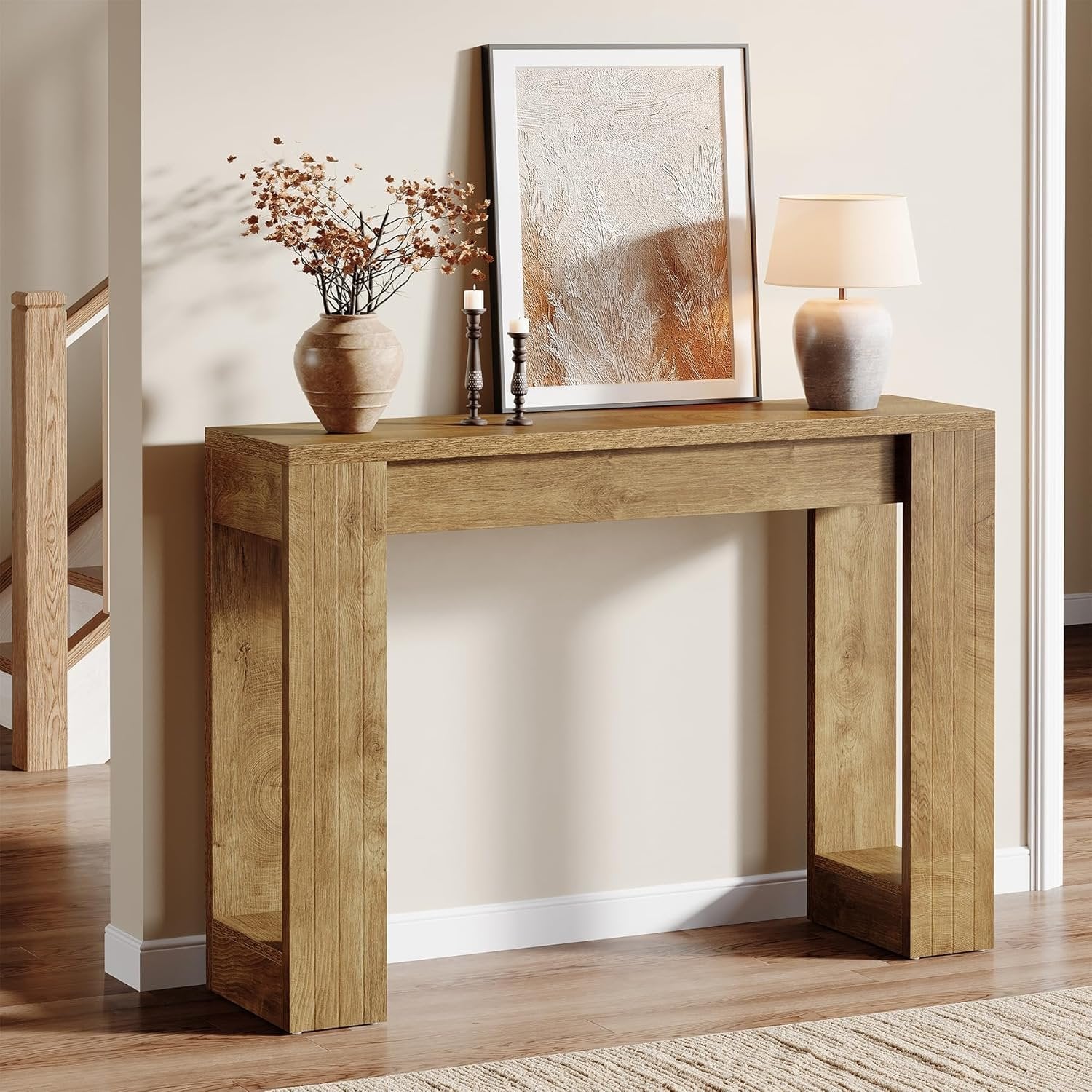 Tribesigns Tavolo consolle lungo 105 cm, tavolo in legno rustico dietro il divano