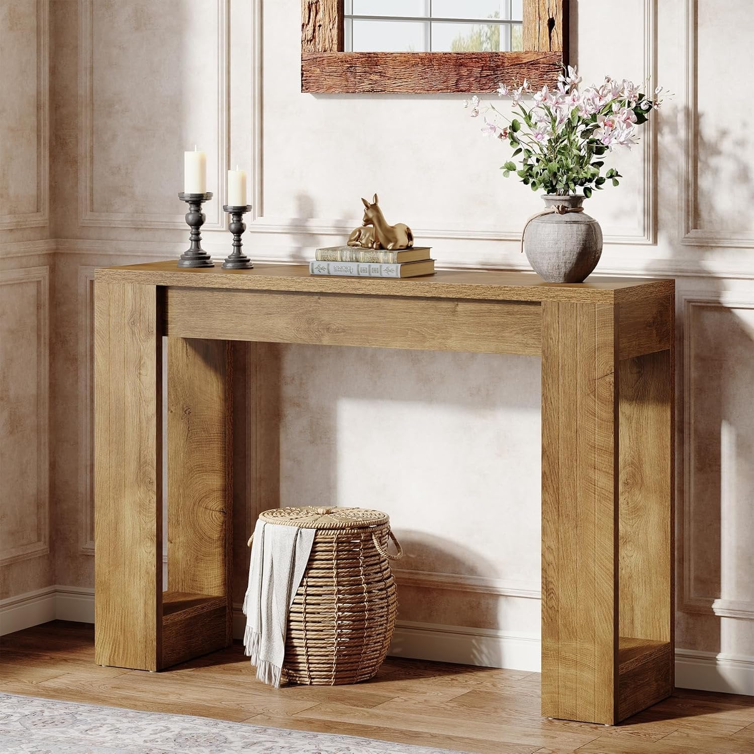 Tribesigns Tavolo consolle lungo 105 cm, tavolo in legno rustico dietro il divano