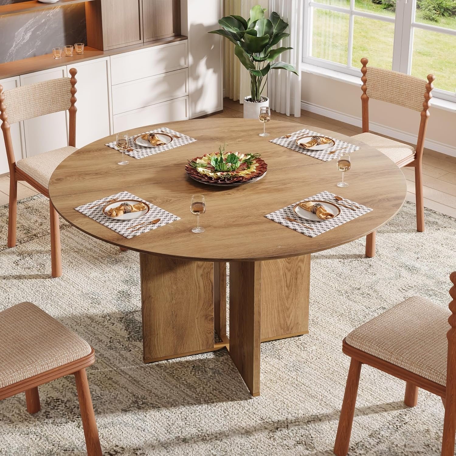 Tribesigns Tavolo da pranzo rotondo da 100 cm, tavolo da cucina per 4 persone