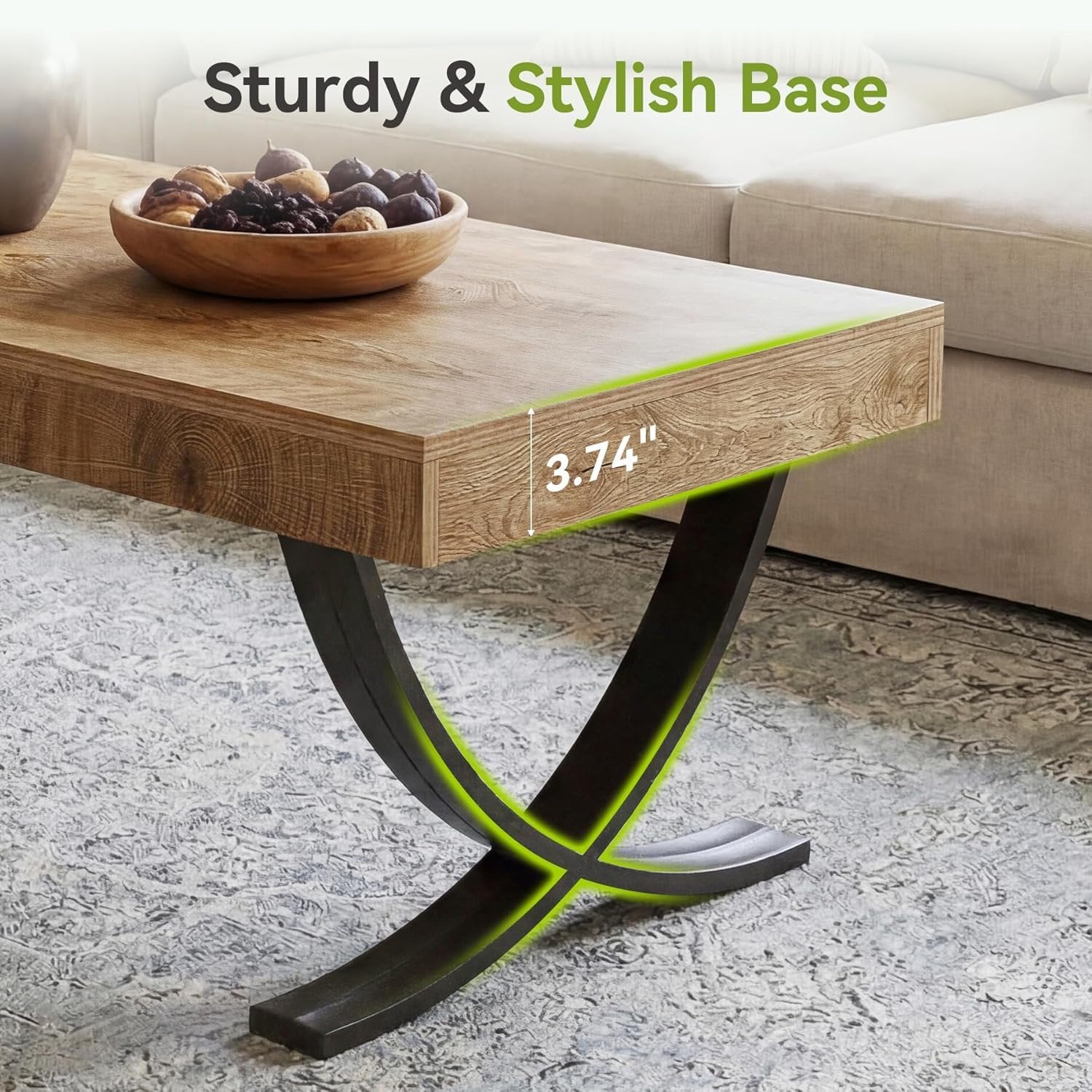 Tribesigns Tavolini da caffè, 120 cm tavolino rettangolare con gambe incrociate curve.
