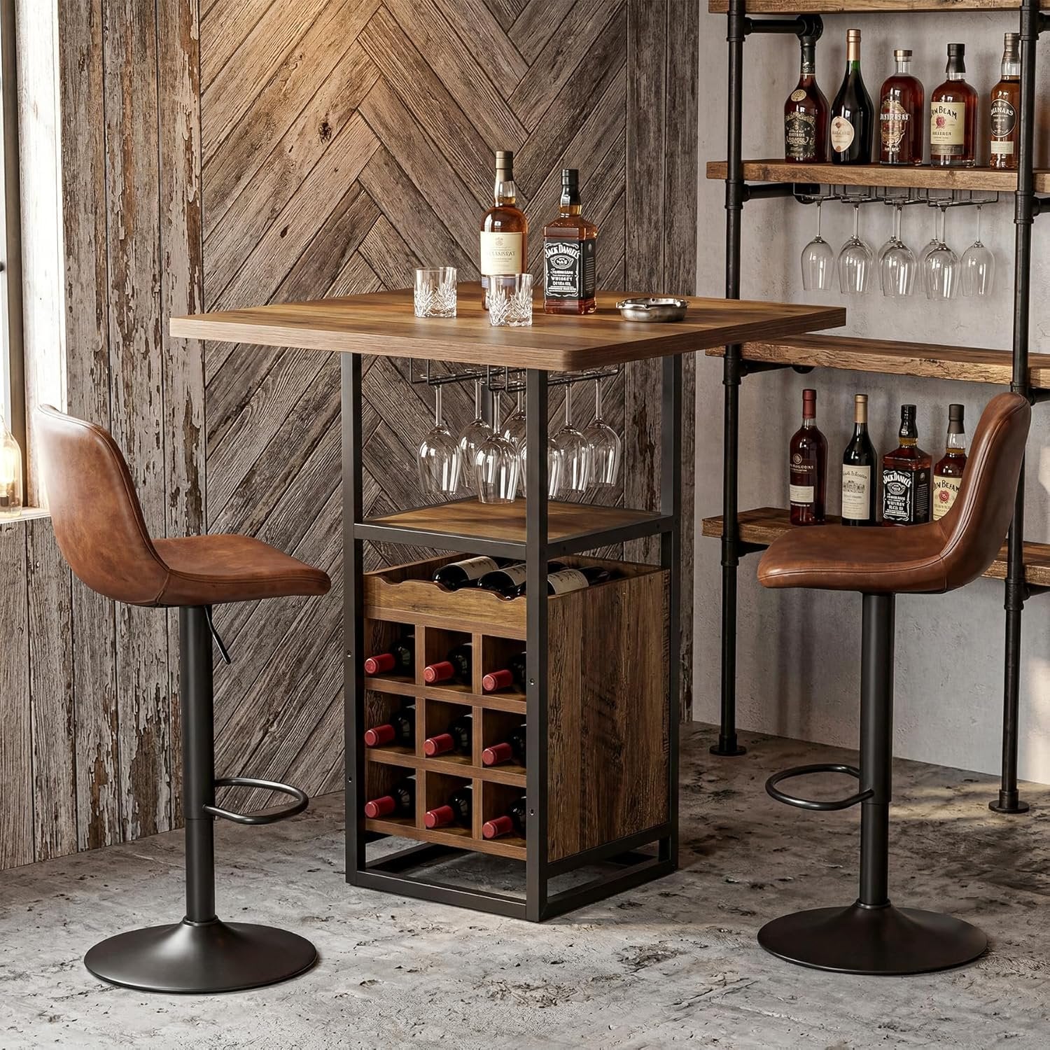 Tribesigns Tavolo Quadrato da Bar 95 cm, Tavolino da Cocktail in Legno con Portabicchieri