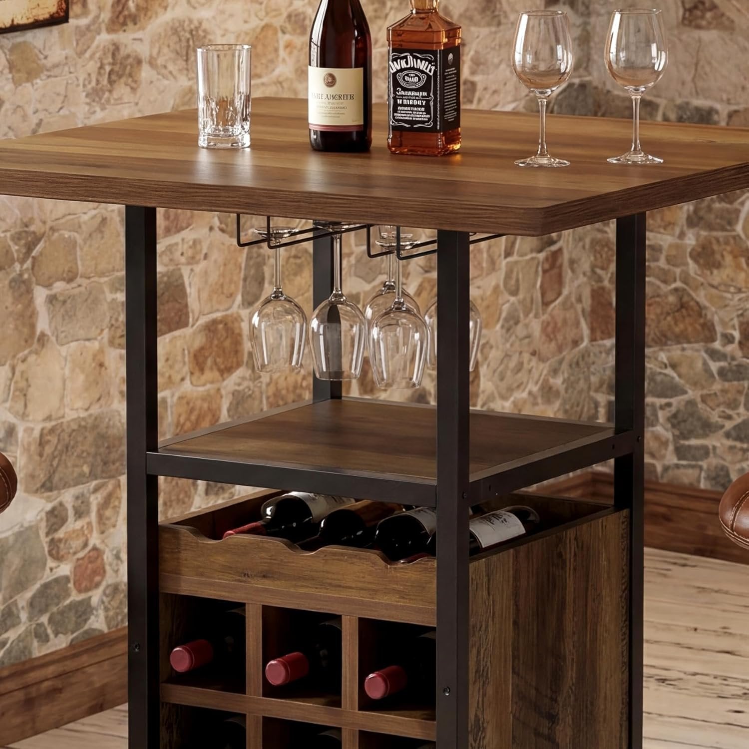 Tribesigns Tavolo Quadrato da Bar 95 cm, Tavolino da Cocktail in Legno con Portabicchieri