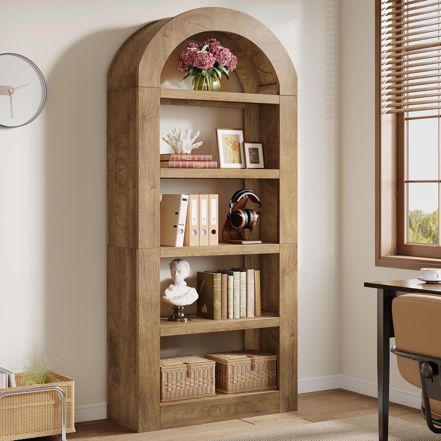 Tribesigns Libreria arco alta 180 cm, scaffali aperta a 5 ripiani con spazio contenitivo per soggiorno