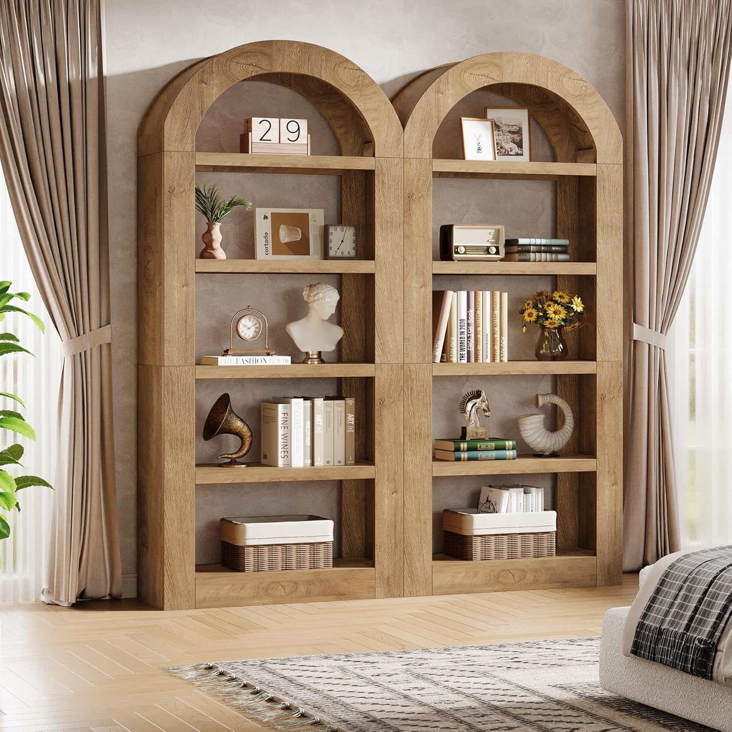 Tribesigns Libreria arco alta 180 cm, scaffali aperta a 5 ripiani con spazio contenitivo per soggiorno