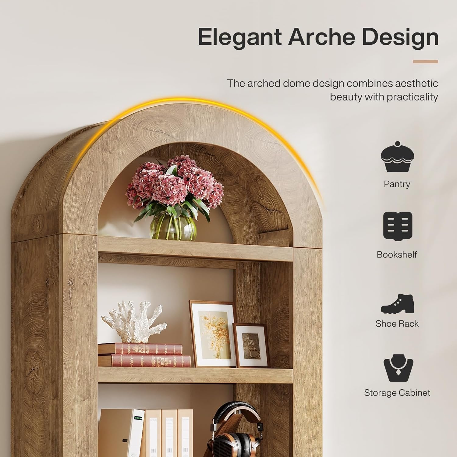 Tribesigns Libreria arco alta 180 cm, scaffali aperta a 5 ripiani con spazio contenitivo per soggiorno