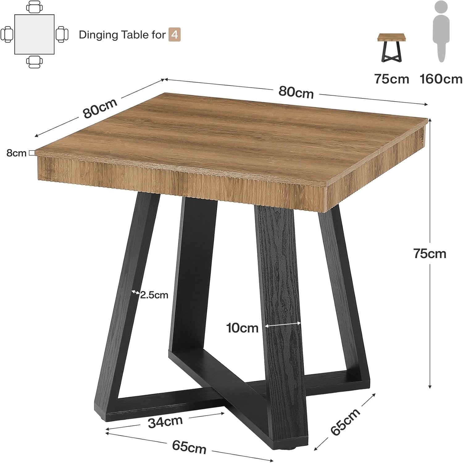 Tribesigns Tavolo da pranzo, tavolo da cucina da 80 cm in legno con gambe stabili