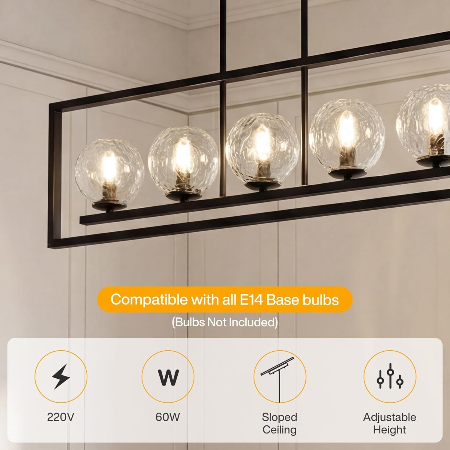 Tribesigns Moderna lampada a sospensione a 5 luci, lampada da soffitto in metallo per sala da pranzo(E14, senza lampadine)