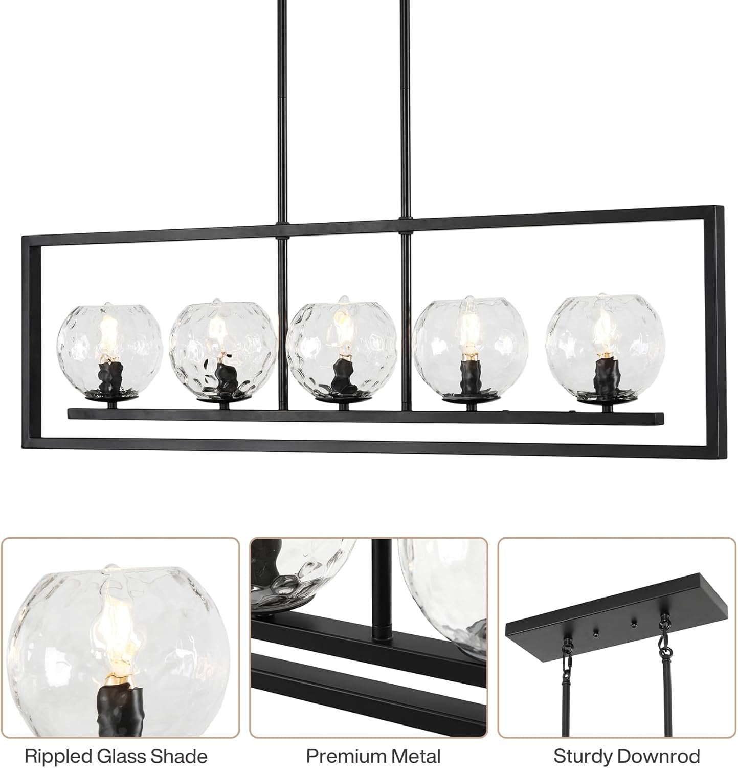 Tribesigns Moderna lampada a sospensione a 5 luci, lampada da soffitto in metallo per sala da pranzo(E14, senza lampadine)