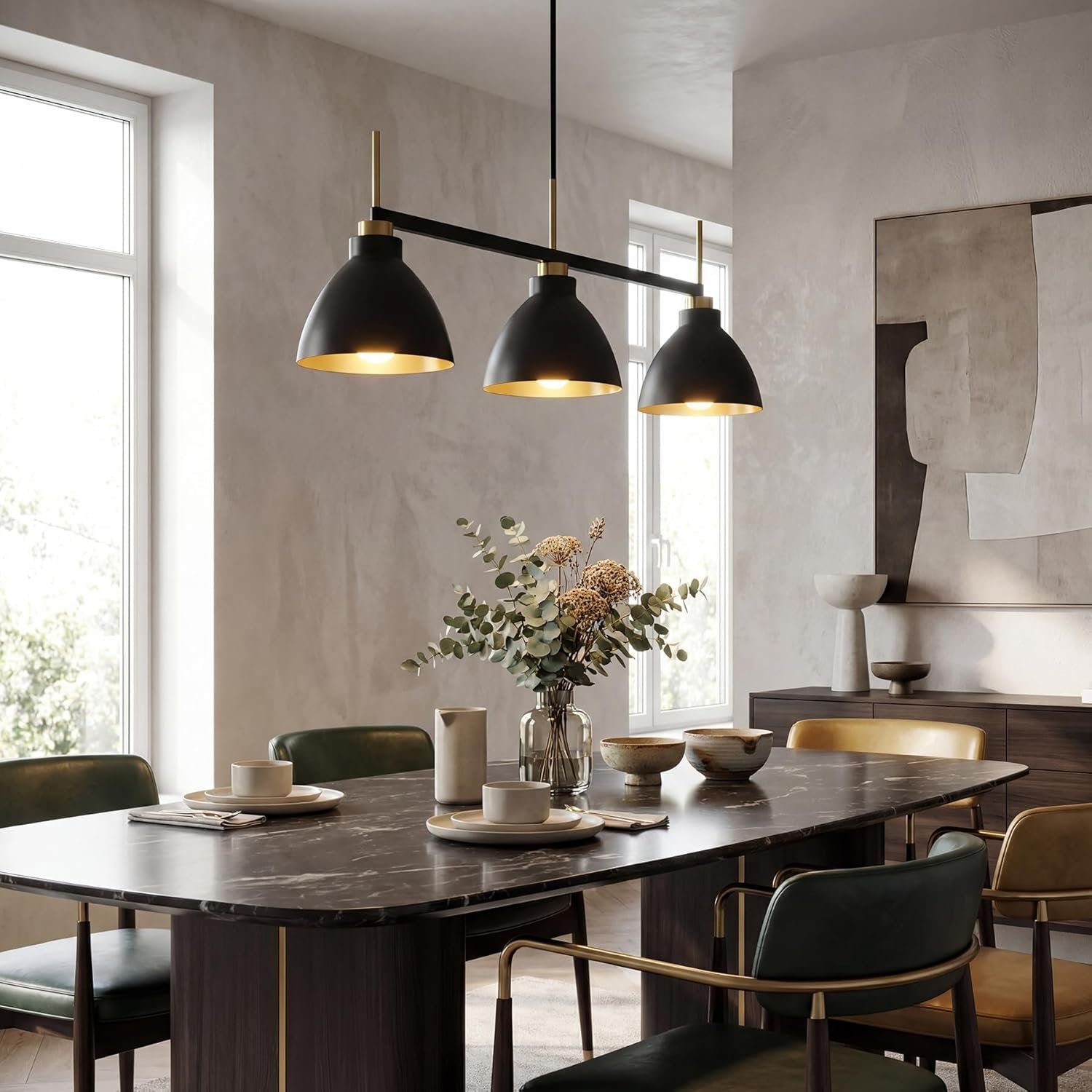 Tribesigns Lampada a sospensione con 3 lampade, apparecchio di illuminazione con aste regolabili per sala da pranzo(E27, senza lampadine)