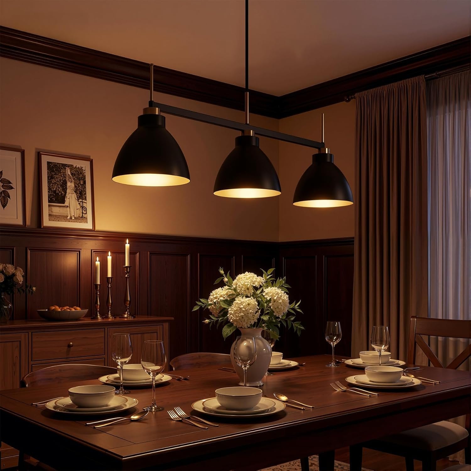 Tribesigns Lampada a sospensione con 3 lampade, apparecchio di illuminazione con aste regolabili per sala da pranzo(E27, senza lampadine)