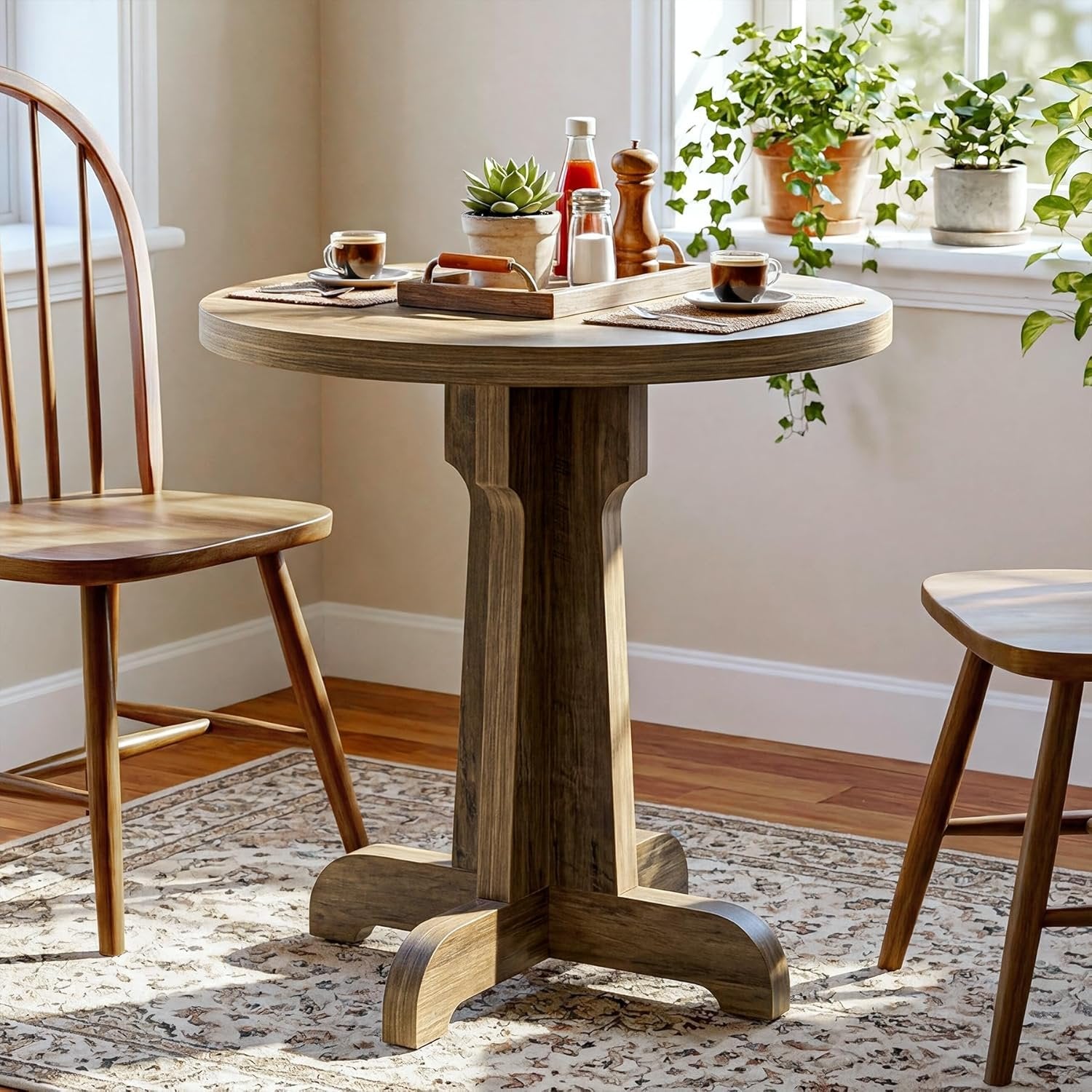Tribesigns Tavolo da pranzo rotondo 60 cm, tavolo da bistrot stabile con piano spesso