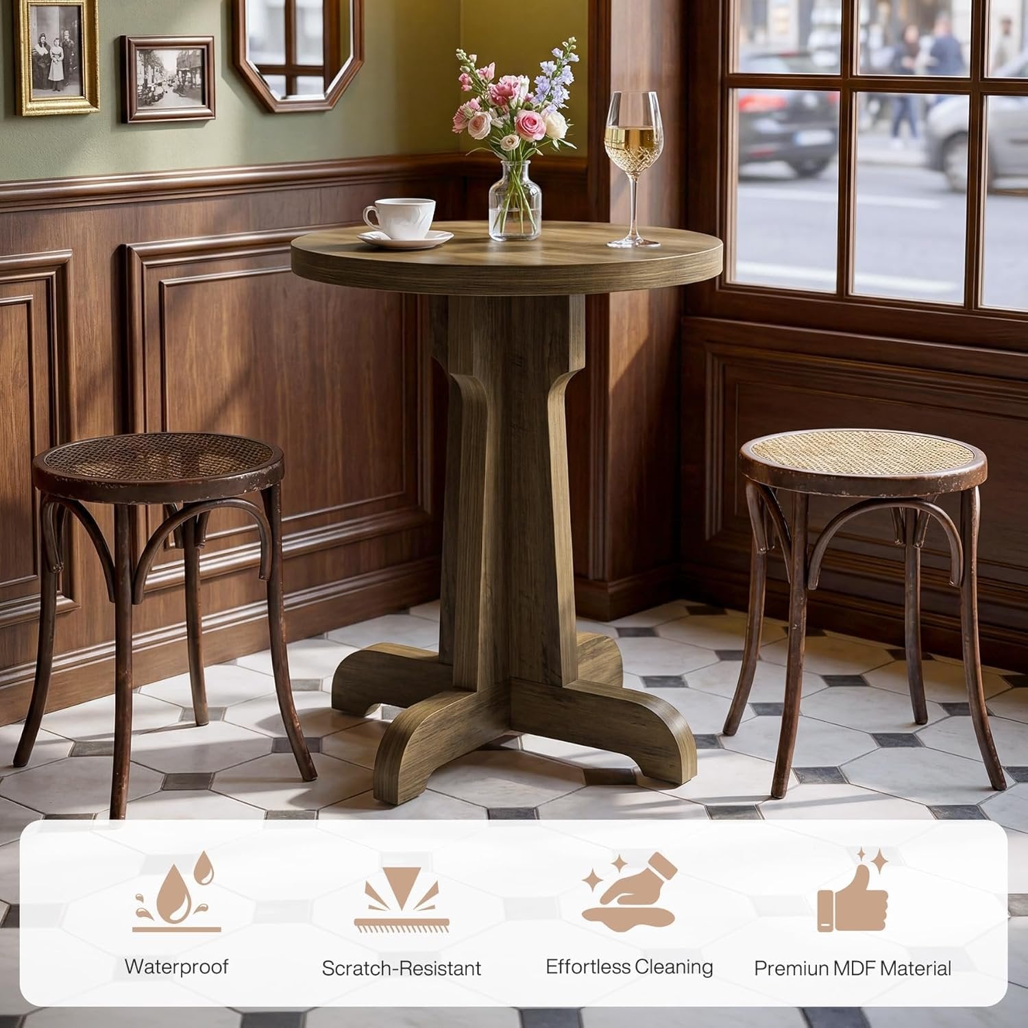Tribesigns Tavolo da pranzo rotondo 60 cm, tavolo da bistrot stabile con piano spesso