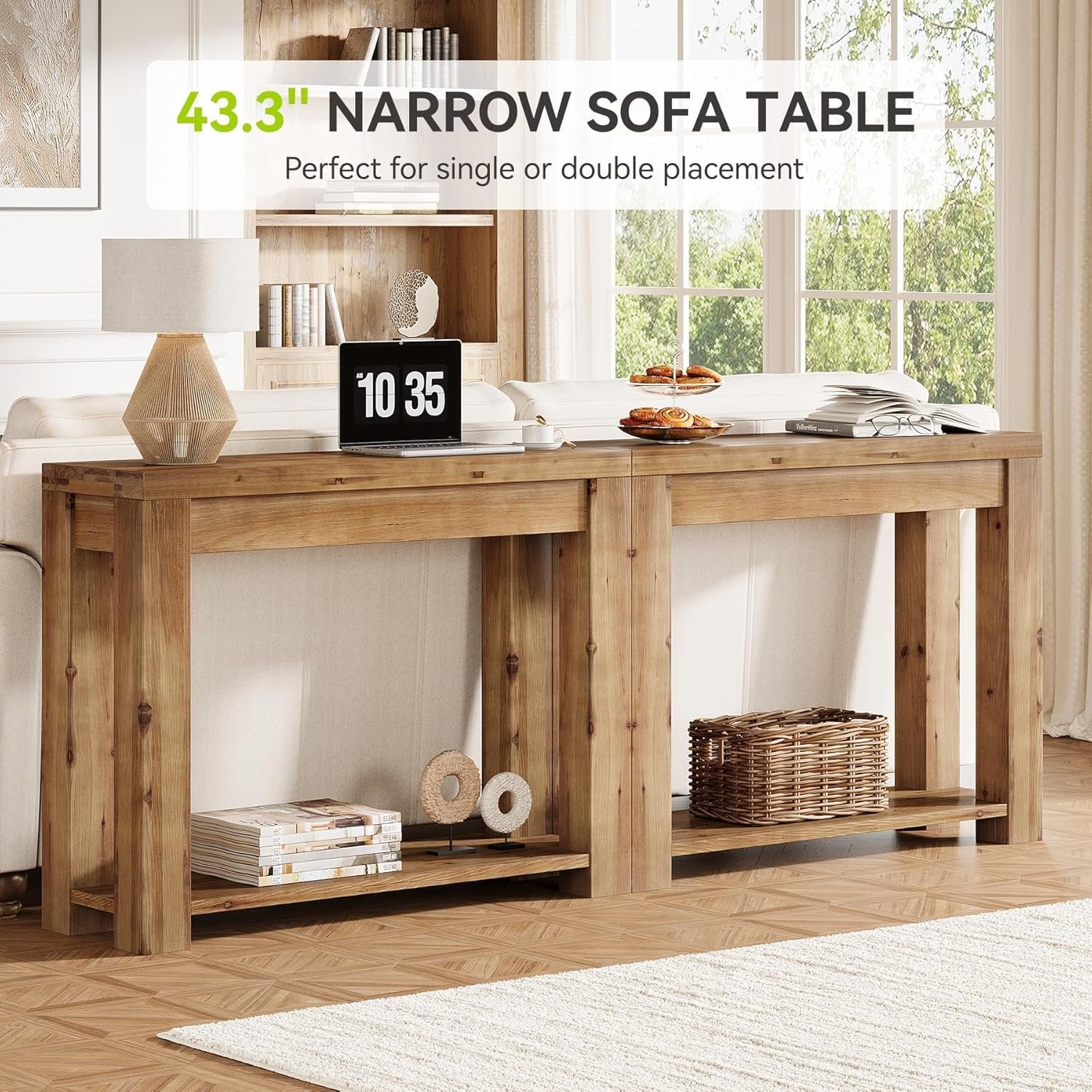 Tribesigns Consolle Ingresso da 110 cm, Tavolo Consolle in Legno Massello con Ripiano a 2 Livelli