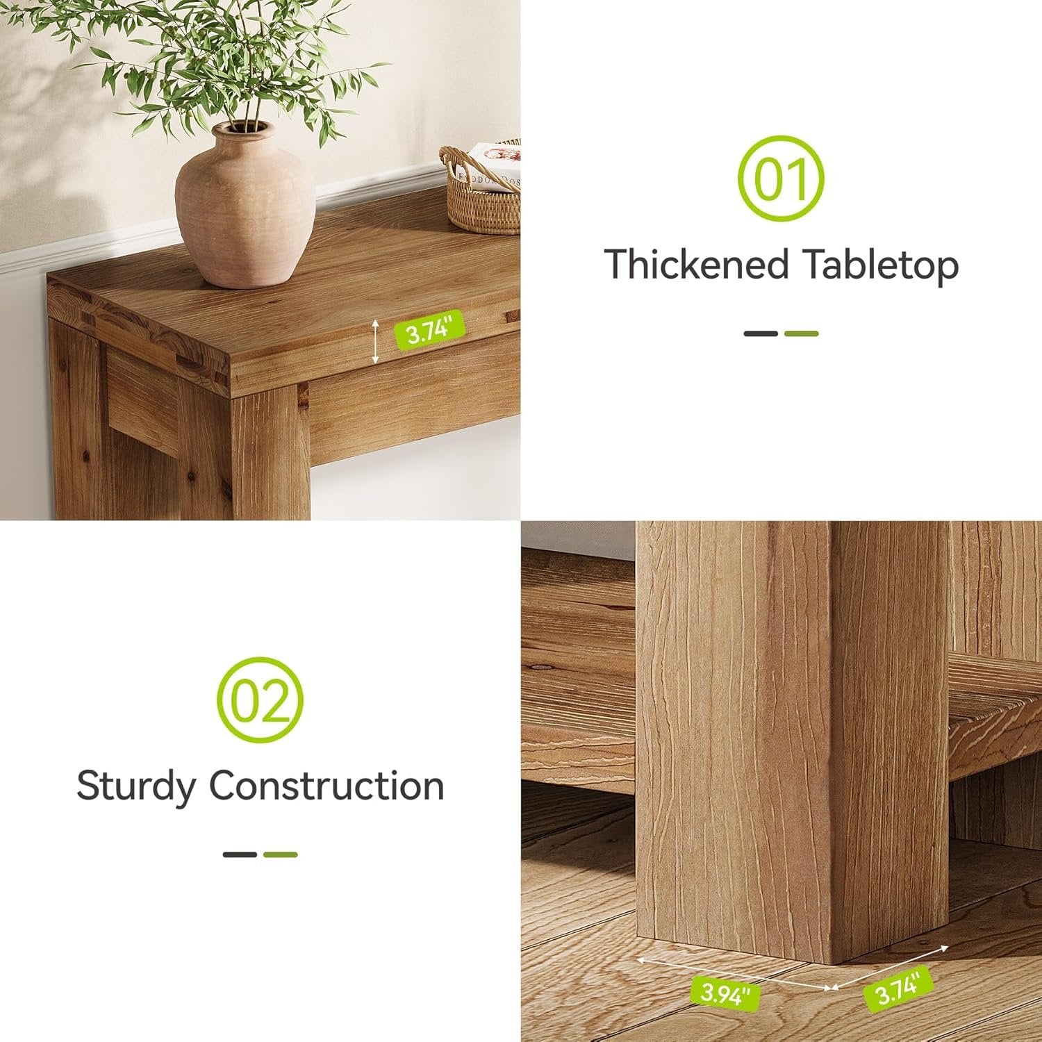 Tribesigns Consolle Ingresso da 110 cm, Tavolo Consolle in Legno Massello con Ripiano a 2 Livelli