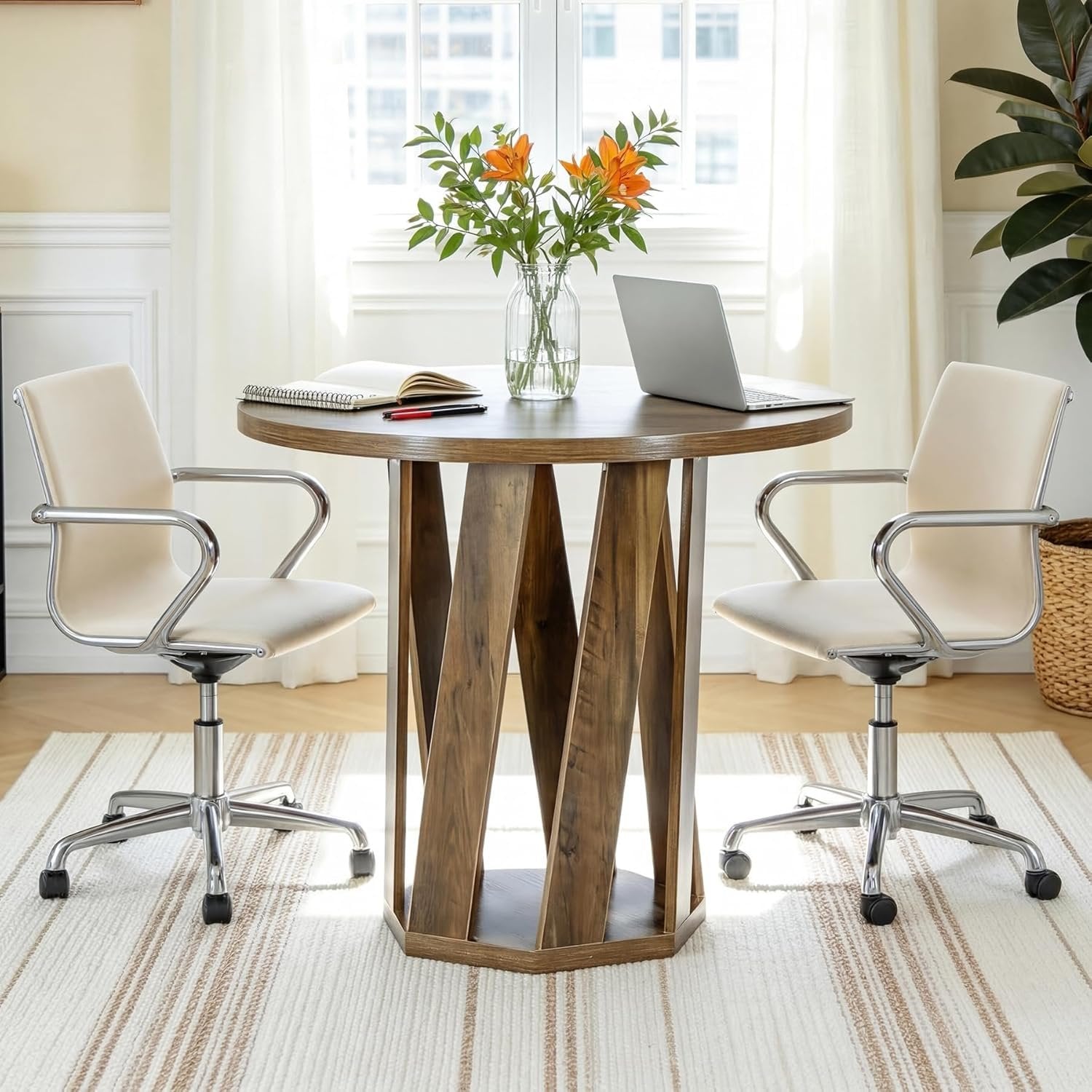 Tribesigns Tavolo da conferenza da 80 cm, tavolo da ufficio rotondo per 2-4 persone