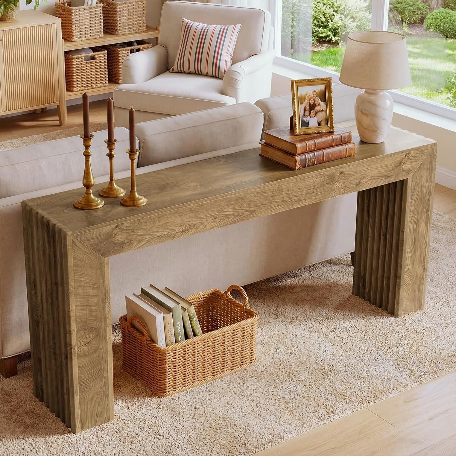 Tribesigns Tavolo Console da 160 cm, Consolle Ingresso con Gambe a Colonna Romana