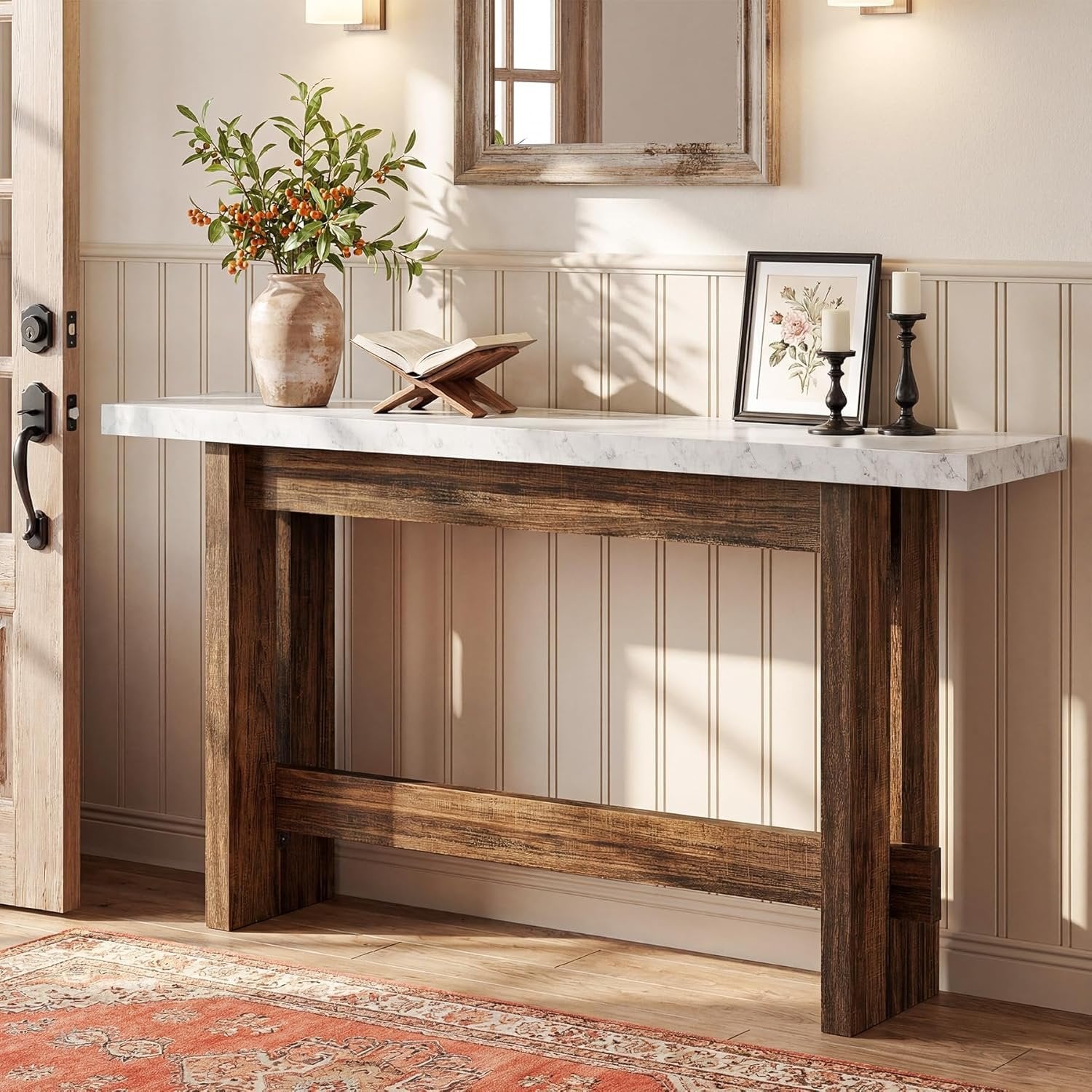 Tribesigns 160cm Tavolo Consolle, Tavolo da ingresso Stile Fattoria con Piano Finto Marmo