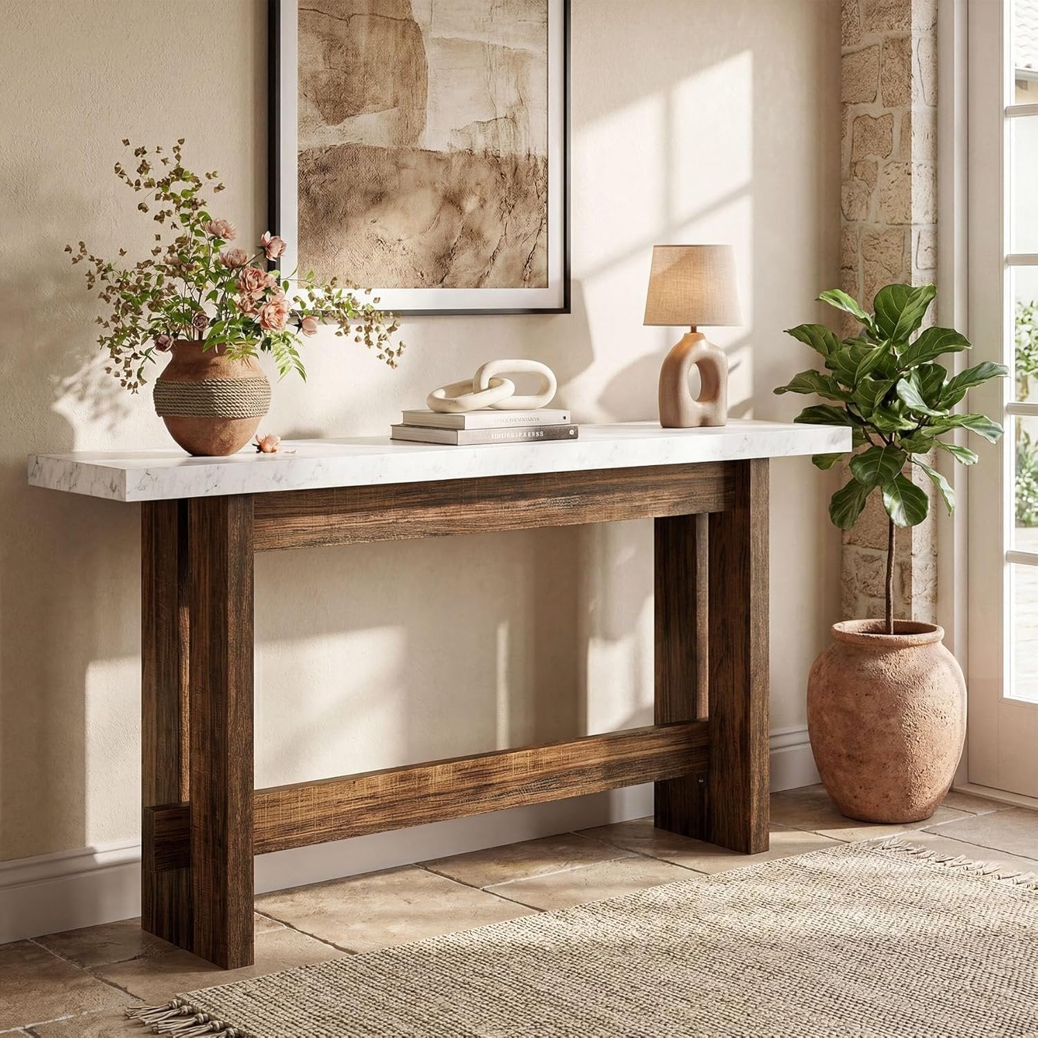 Tribesigns 160cm Tavolo Consolle, Tavolo da ingresso Stile Fattoria con Piano Finto Marmo