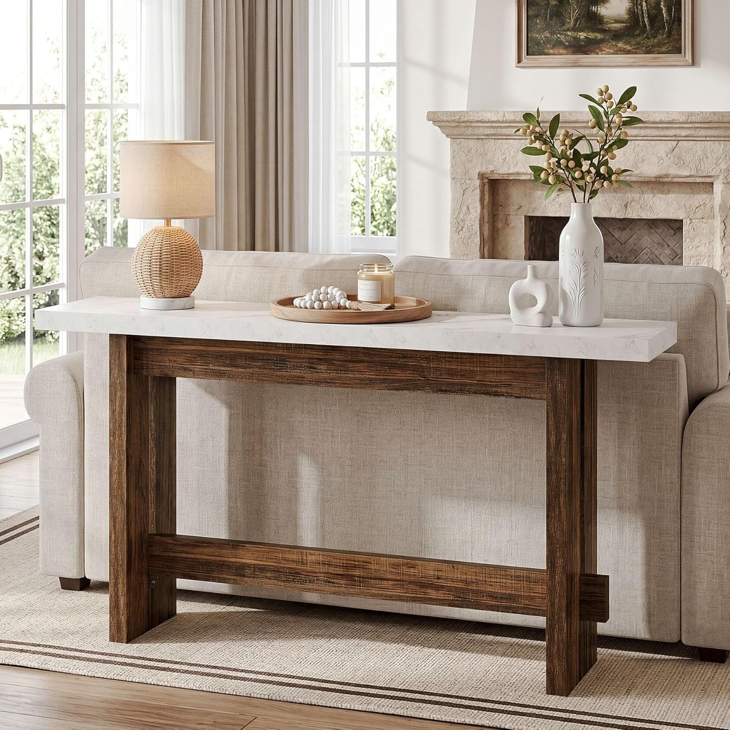 Tribesigns 160cm Tavolo Consolle, Tavolo da ingresso Stile Fattoria con Piano Finto Marmo