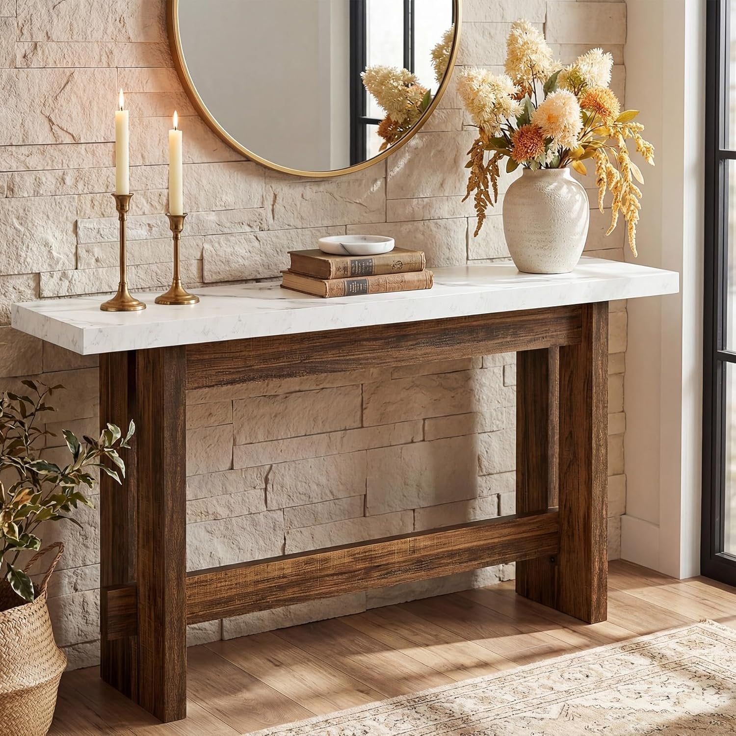 Tribesigns 160cm Tavolo Consolle, Tavolo da ingresso Stile Fattoria con Piano Finto Marmo