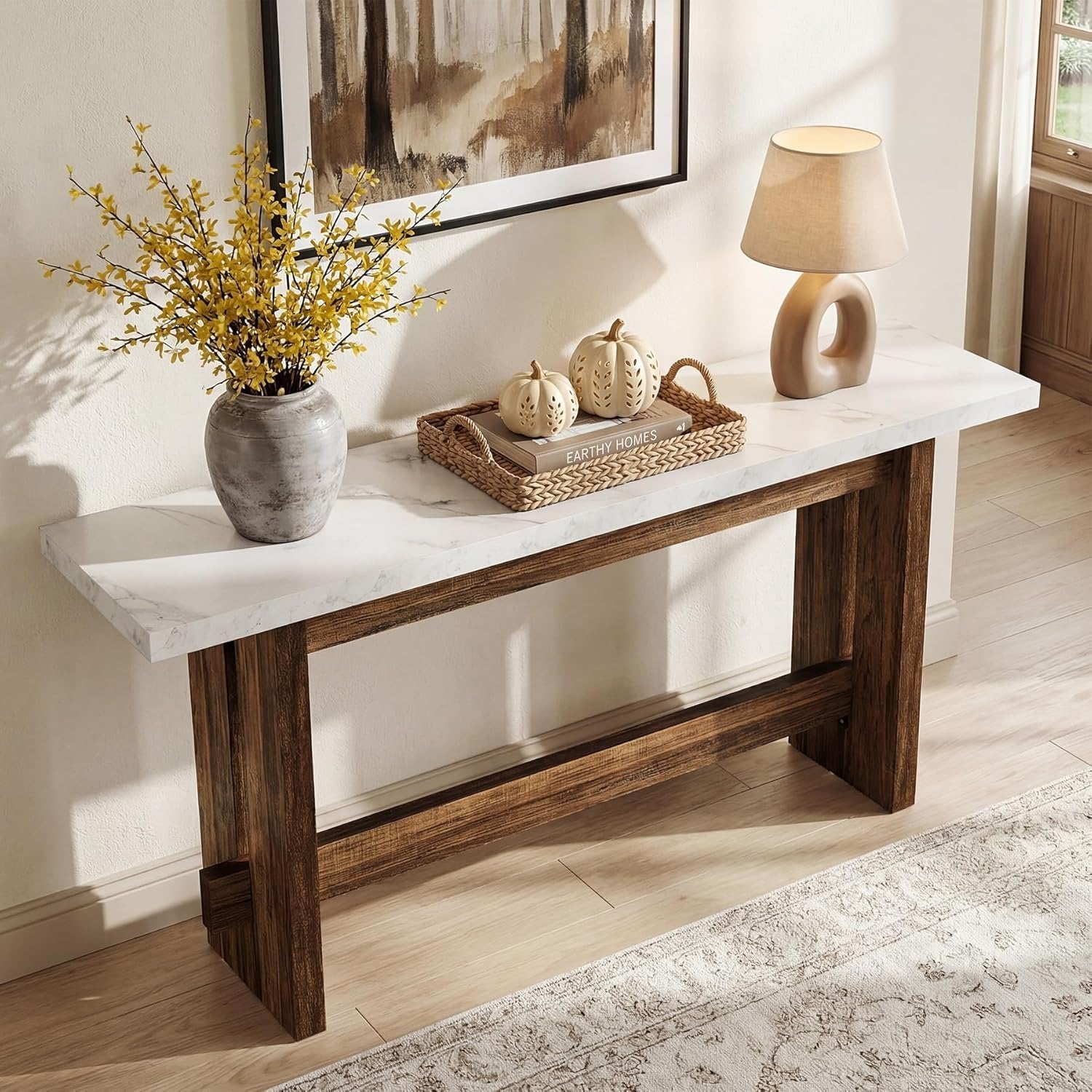 Tribesigns 160cm Tavolo Consolle, Tavolo da ingresso Stile Fattoria con Piano Finto Marmo
