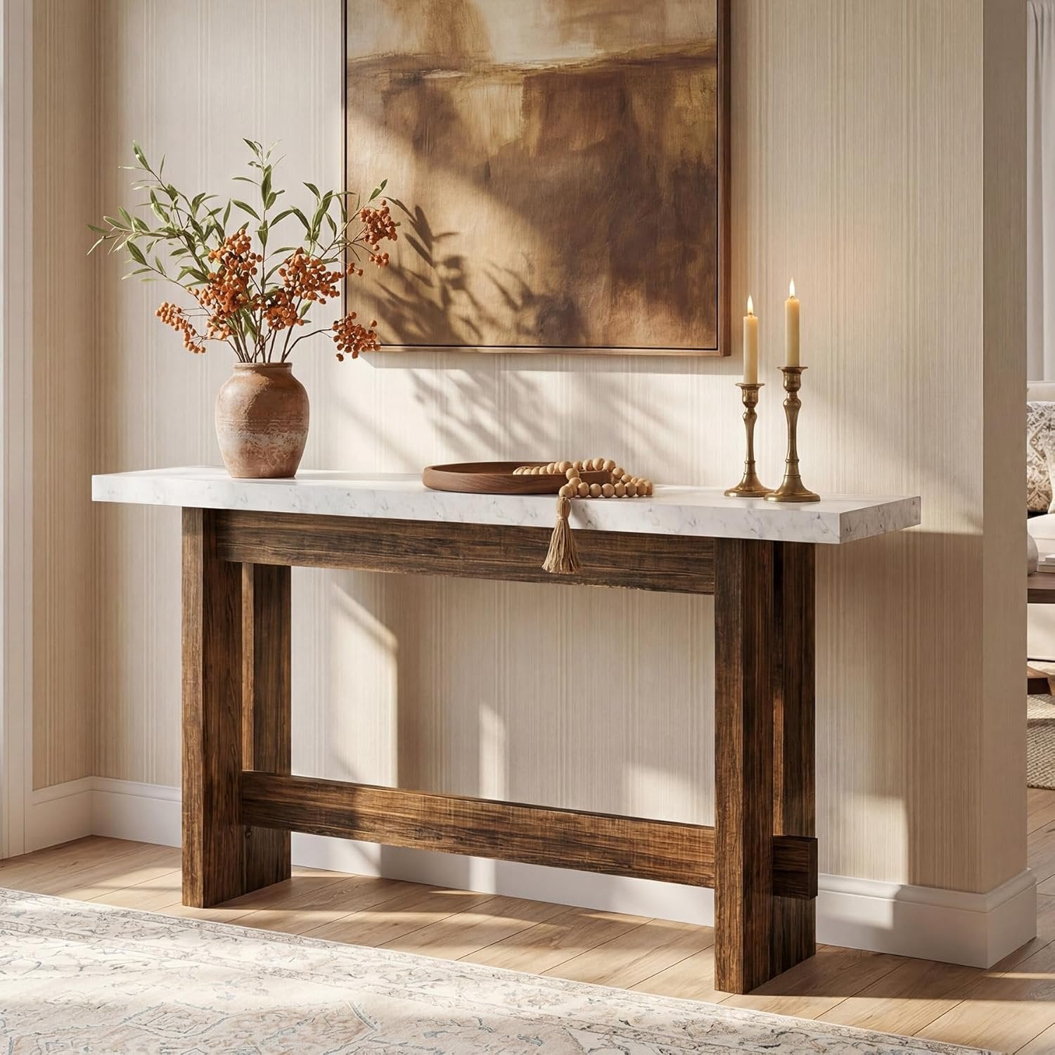 Tribesigns 160cm Tavolo Consolle, Tavolo da ingresso Stile Fattoria con Piano Finto Marmo