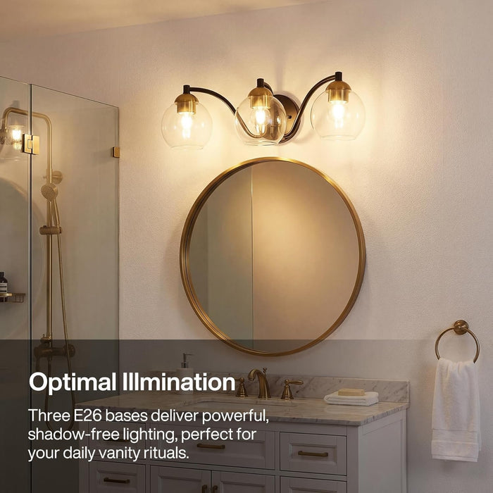 Tribesigns Applique moderna per bagno, 3 globi in vetro con struttura in metallo, dimmerabile, attacco E27