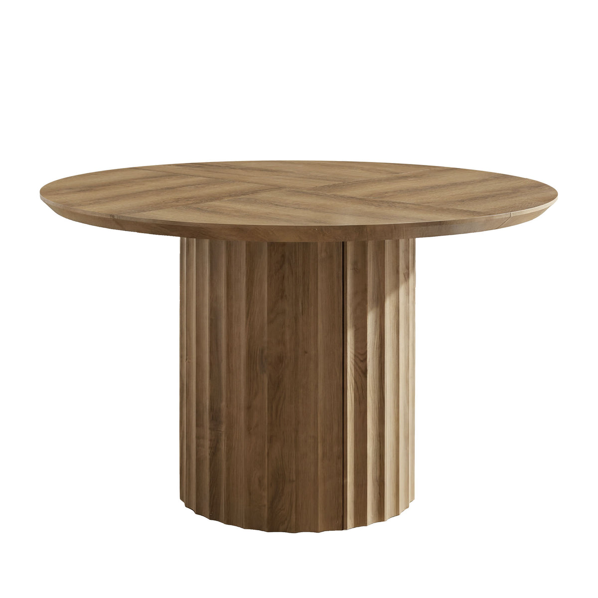 Tavolo da Pranzo Rotondo con Base a Colonna Scanalata, Ø 120 cm, per 4–6 Persone